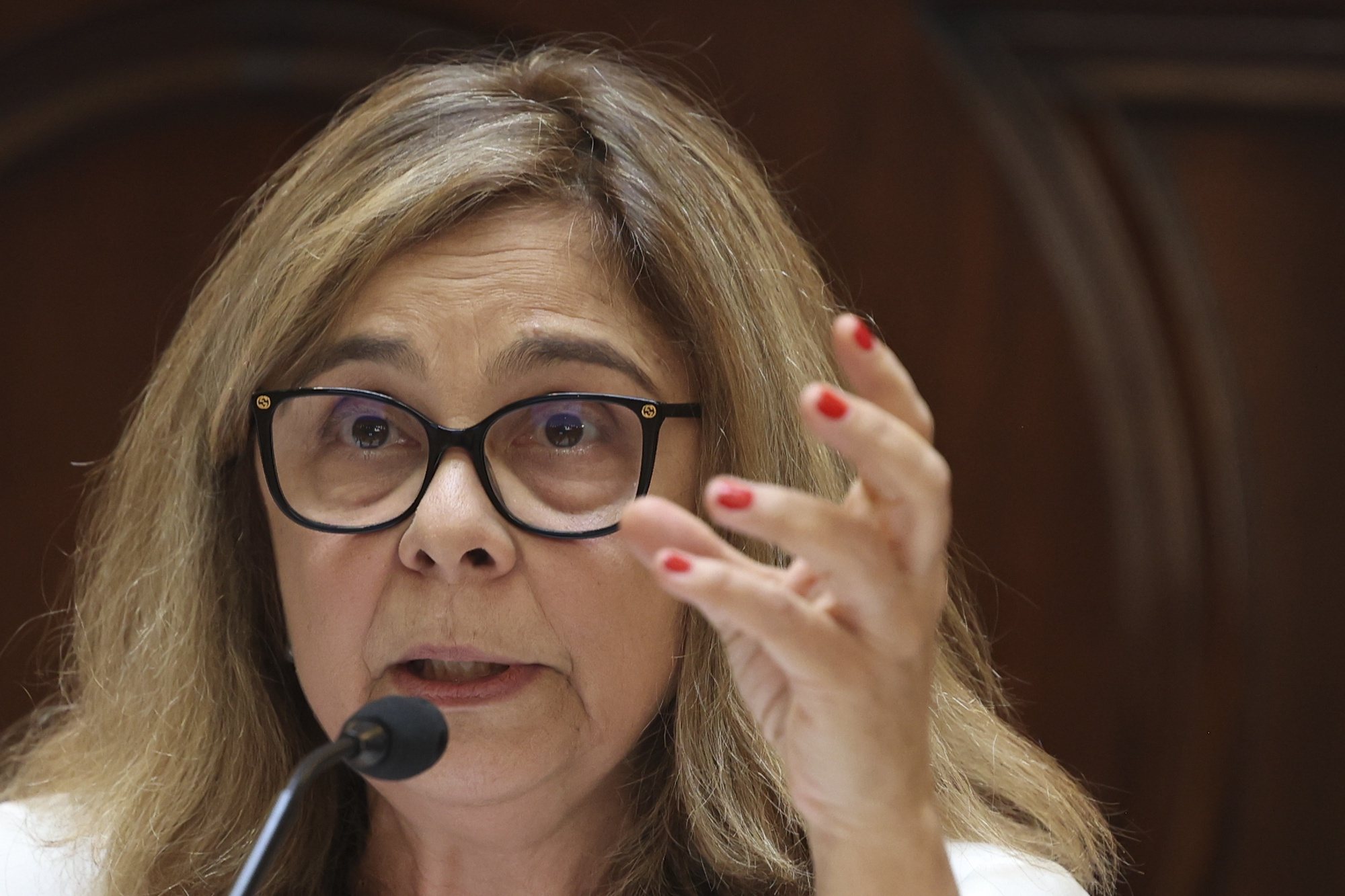A ministra da Saúde, Ana Paula Martins, intervém na sua audição perante a Comissão da Saúde, na Assembleia da República, em Lisboa, 12 de junho de 2024. MANUEL DE ALMEIDA/LUSA