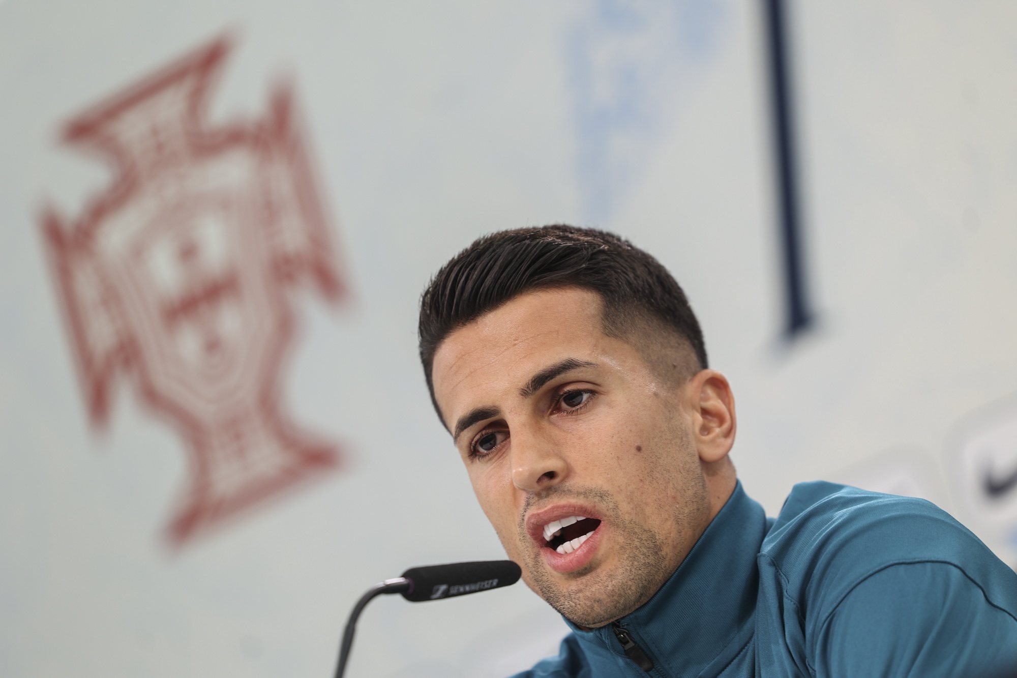 epa11415736 Portugal player Joao Cancelo attends a press conference in Harsewinkel, Germany, 16 June 2024. The Portuguese national soccer team is based in Marienfeld, Harsewinkel during the UEFA EURO 2024.  EPA/MIGUEL A. LOPES