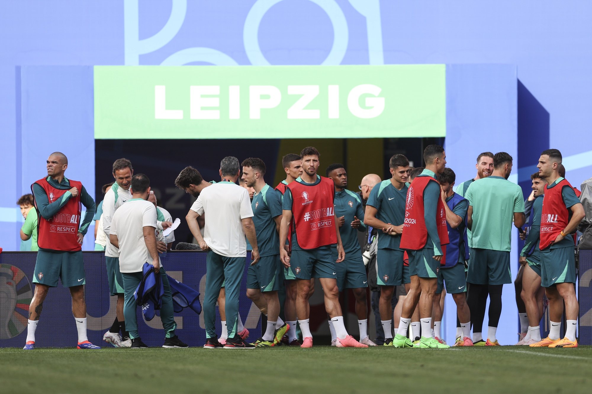 Portugal national soccer team players during a training session at Red Bull Arena in Leipzig, Germany, 17 June 2024. The Portuguese national soccer team will face tomorrow Czech Republic in the UEFA EURO 2024. MIGUEL A. LOPES/LUSA