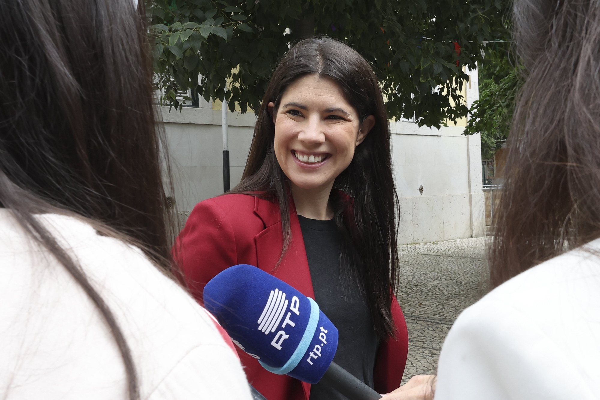 The leader of the Left Block (BE) Mariana Mortagua talks to the press after voting for the European Elections 2024 , in the Eugénio de Andrade Basic School in Lisbon, Portugal, 9 June 2024. In Portugal, the European elections take place on 09 June and will be contested by 17 parties and coalitions. JOAO RELVAS/LUSA