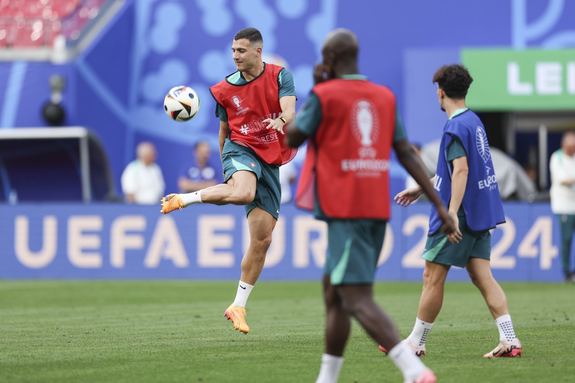 Portugal national soccer team player Diogo Dalot during a training session at Red Bull Arena in Leipzig, Germany, 17 June 2024. The Portuguese national soccer team will face tomorrow Czech Republic in the UEFA EURO 2024. MIGUEL A. LOPES/LUSA