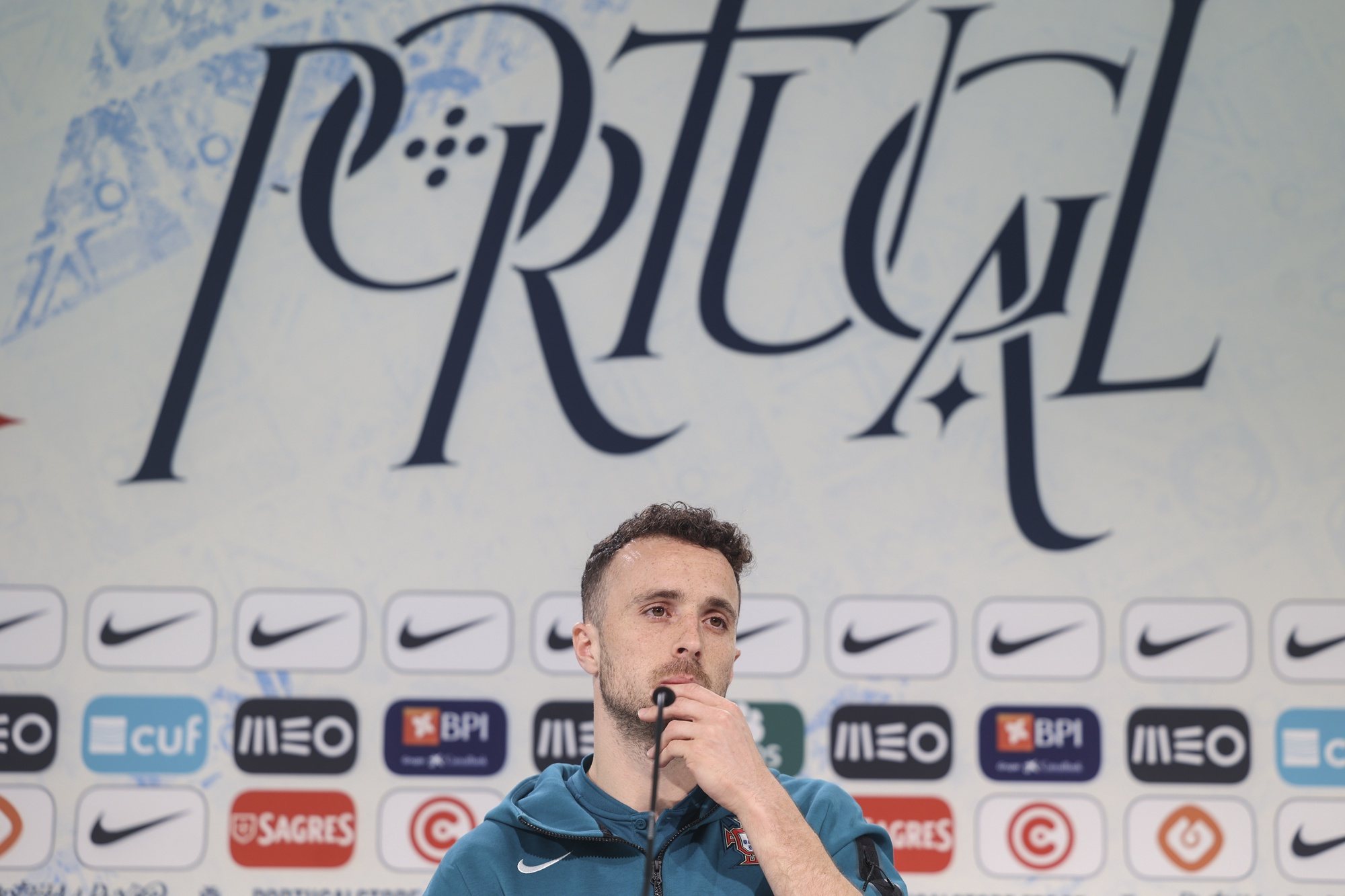 Portugal national soccer team player Diogo Jota attends a press conference in Marienfeld, Harsewinkel, Germany, 20 June 2024. The Portuguese national soccer team is based in Marienfeld, Harsewinkel during the UEFA EURO 2024. MIGUEL A. LOPES/LUSA