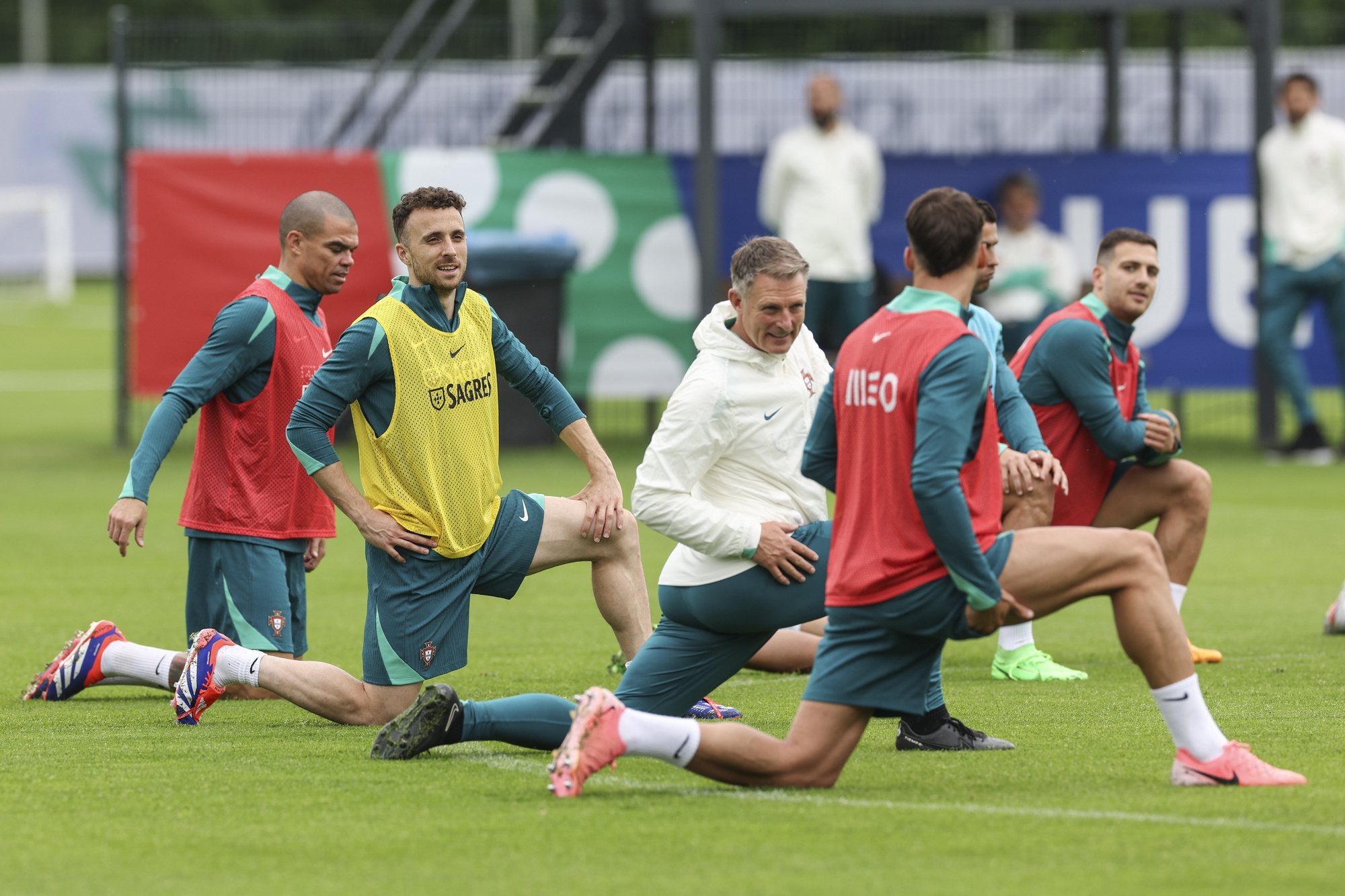 Portugal national soccer team players (L-R) Pepe, Diogo Jota, Ruben Dias, Diogo Dalot during a training session in Marienfeld, Harsewinkel, Germany, 20 June 2024. The Portuguese national soccer team is based in Marienfeld, Harsewinkel during the UEFA EURO 2024. MIGUEL A. LOPES/LUSA