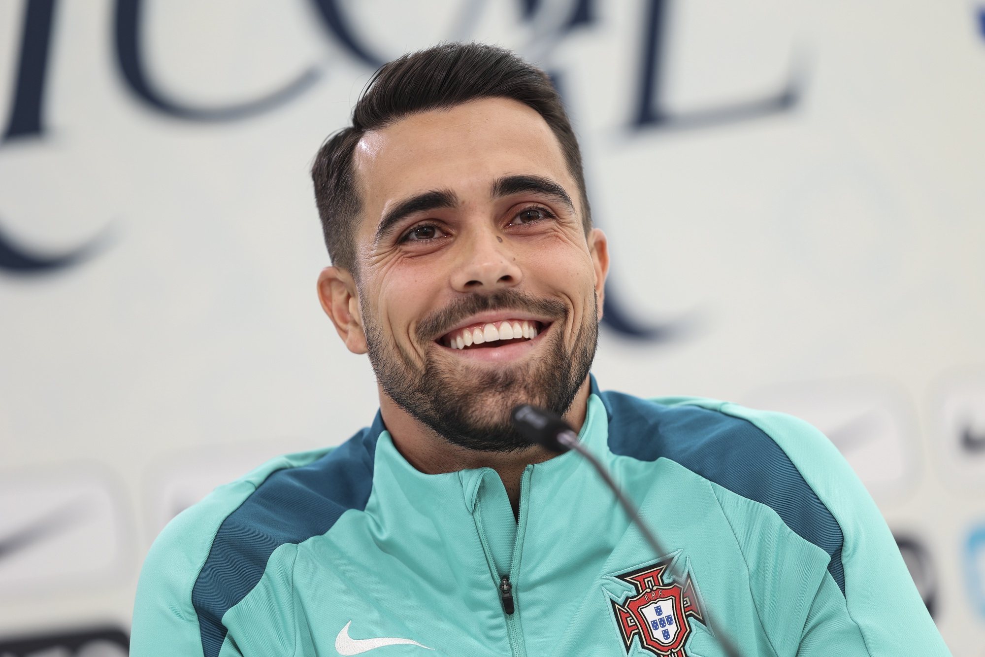 Portugal national soccer team goalkeeper Diogo Costa attends a Portugal press conference in Marienfeld, Harsewinkel, Germany, 24 June 2024. The Portuguese national soccer team is based in Marienfeld, Harsewinkel during the UEFA EURO 2024. MIGUEL A. LOPES/LUSA