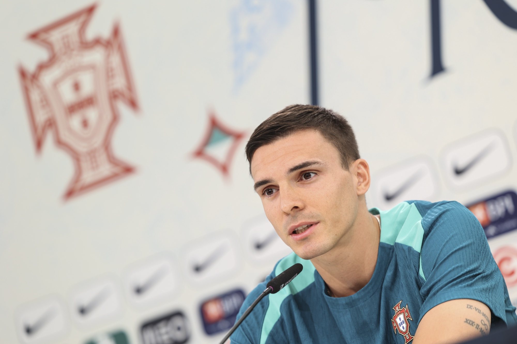 Portugal national soccer team player Joao Palhinha attends Portugal press conference in Marienfeld, Harsewinkel, Germany, 29 June 2024. The Portuguese national soccer team is based in Marienfeld, Harsewinkel during the UEFA EURO 2024. MIGUEL A. LOPES/LUSA