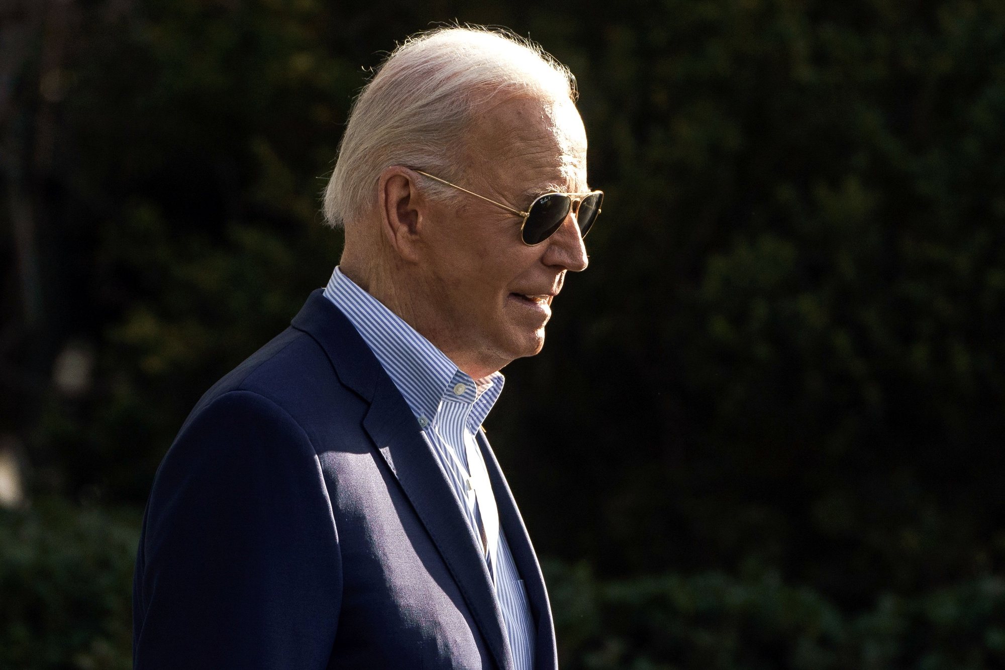 epa11229410 US President Joe Biden departs the White House Washington, DC, USA, 19 March 2024. The president is due to attend campaign events in Reno, Nevada.  EPA/WILL OLIVER