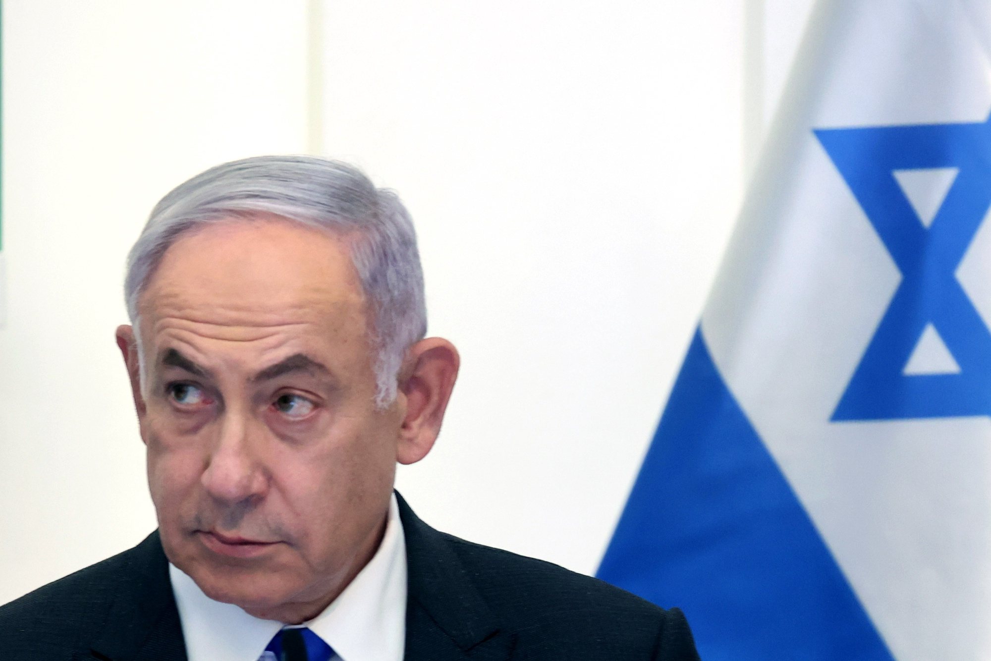 epa11391461 Israeli Prime Minister Benjamin Netanyahu attends a Cabinet meeting at the Bible Lands Museum in Jerusalem, 05 June 2024.  EPA/GIL COHEN-MAGEN / POOL