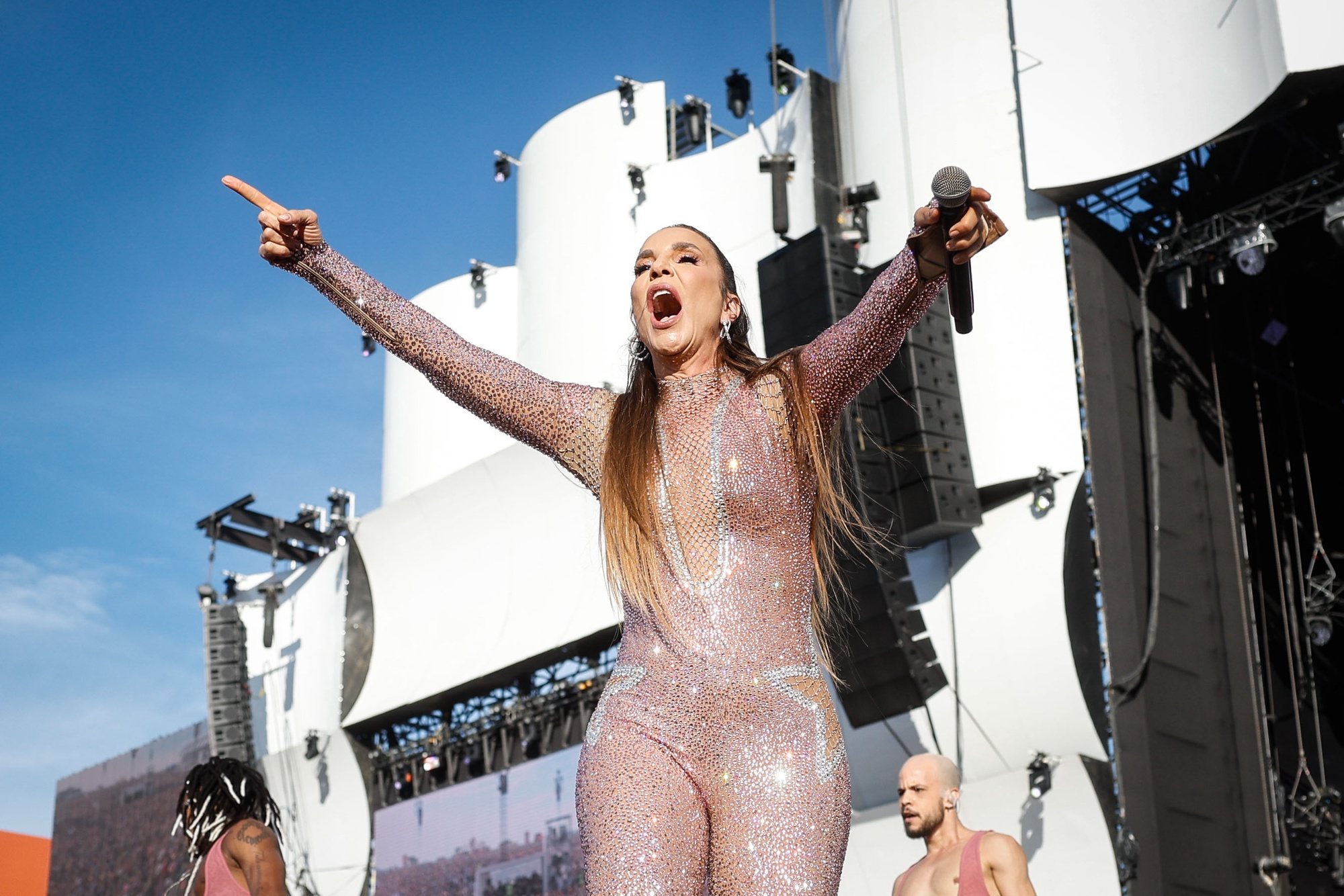 Brazilian singer Ivete Sangalo performs on stage on the third day of Rock in Rio 2024 festival in Lisbon, Portugal, 22 June 2024. ANTONIO PEDRO SANTOS/LUSA