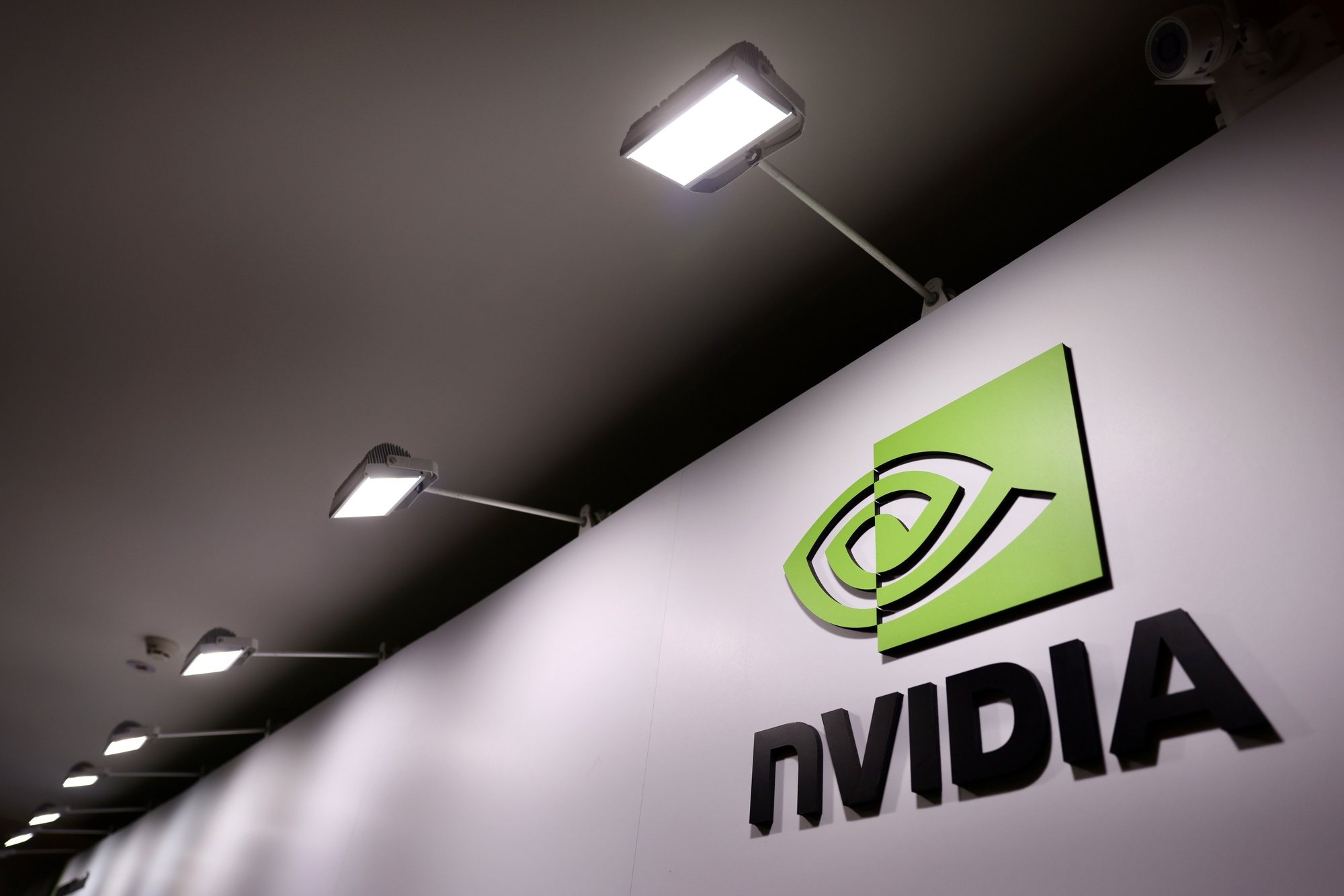epa11388596 The NVIDIA logo is seen at the COMPUTEX trade show in Taipei, Taiwan, 04 June 2024. Computex, one of the largest computer and technology trade shows in the world, runs from 04 to 07 June in Taipei.  EPA/RITCHIE B. TONGO
