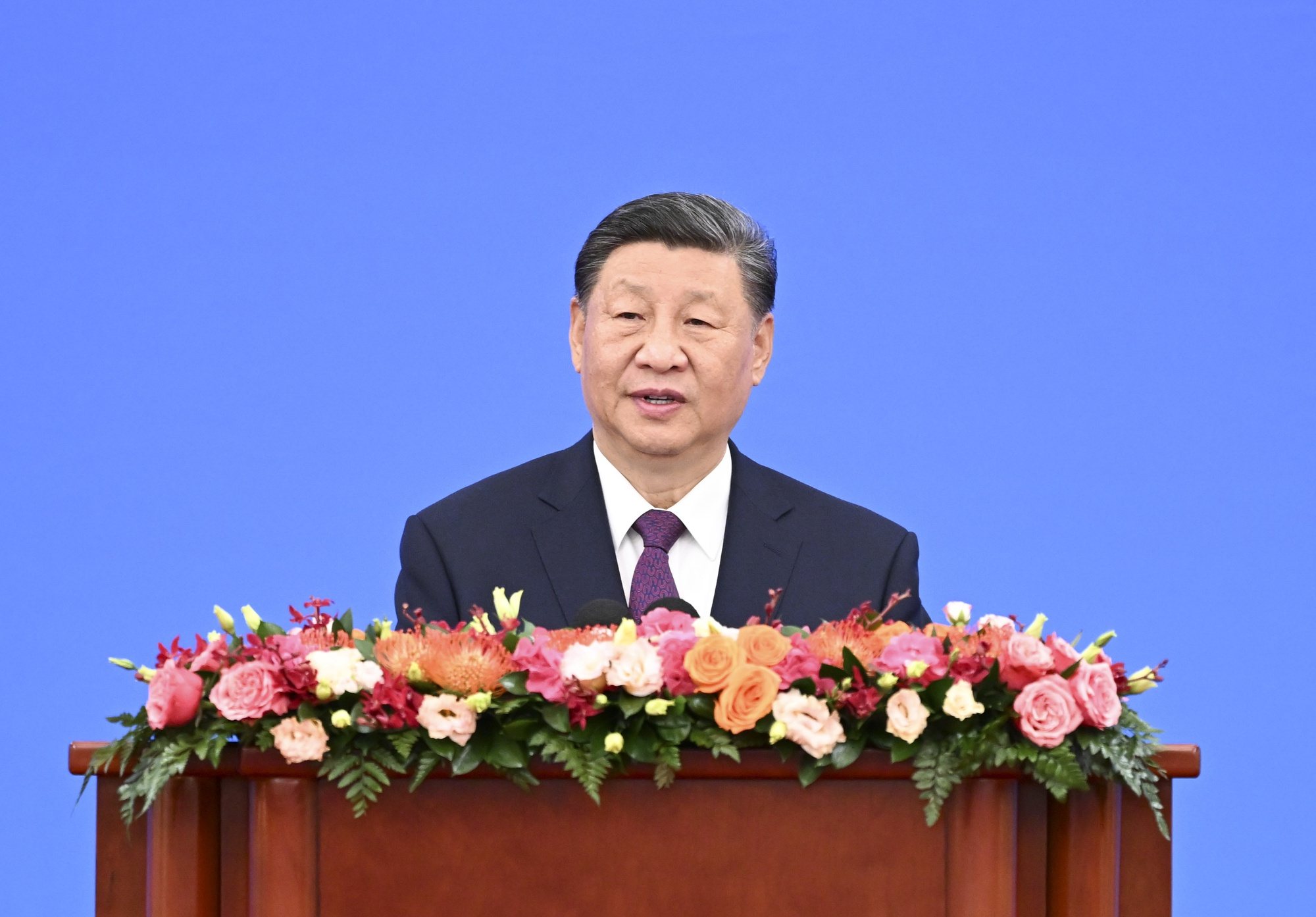 epa11443502 Chinese President Xi Jinping attends the Conference Marking the 70th Anniversary of the Five Principles of Peaceful Coexistence and delivers a speech titled &quot;Carrying Forward the Five Principles of Peaceful Coexistence and Jointly Building a Community with a Shared Future for Mankind&quot; at the Great Hall of the People in Beijing, China, 28 June 2024.  EPA/XINHUA / Zhang Ling CHINA OUT / UK AND IRELAND OUT  /       MANDATORY CREDIT  EDITORIAL USE ONLY  EDITORIAL USE ONLY