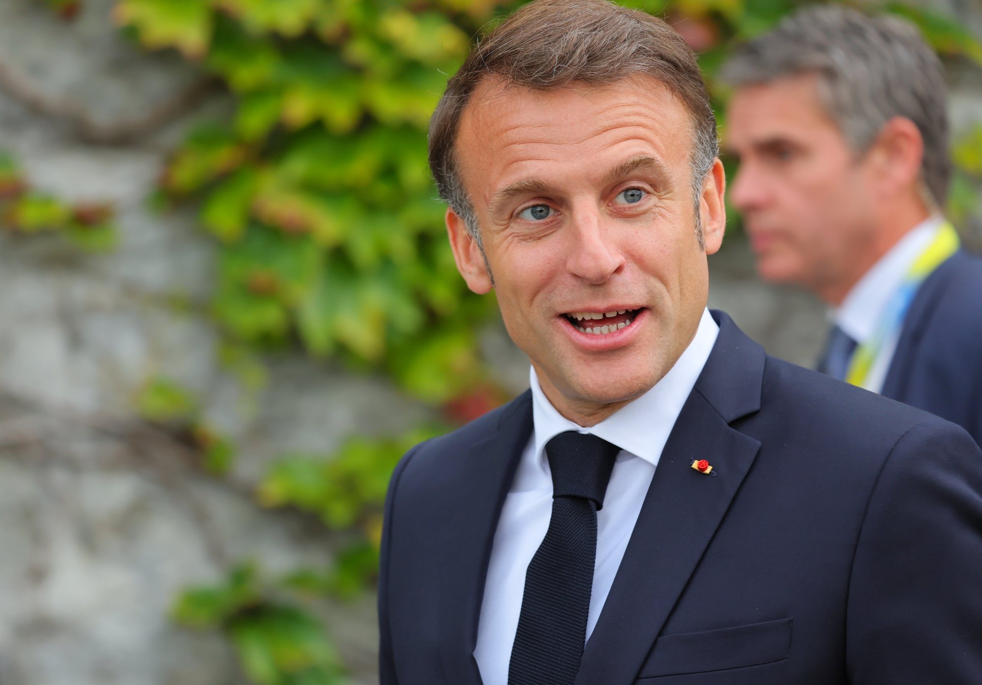 epa11413172 French President Emmanuel Macron arrives for the opening ceremony of the Summit on Peace in Ukraine at the Buergenstock Resort in Stansstad, near Lucerne, Switzerland, 15 June 2024. International heads of state gather on 15 and 16 June at the Buergenstock Resort in central Switzerland for the two-day Summit on Peace in Ukraine.  EPA/Denis Balibouse / POOL    EDITORIAL USE ONLY  EDITORIAL USE ONLY