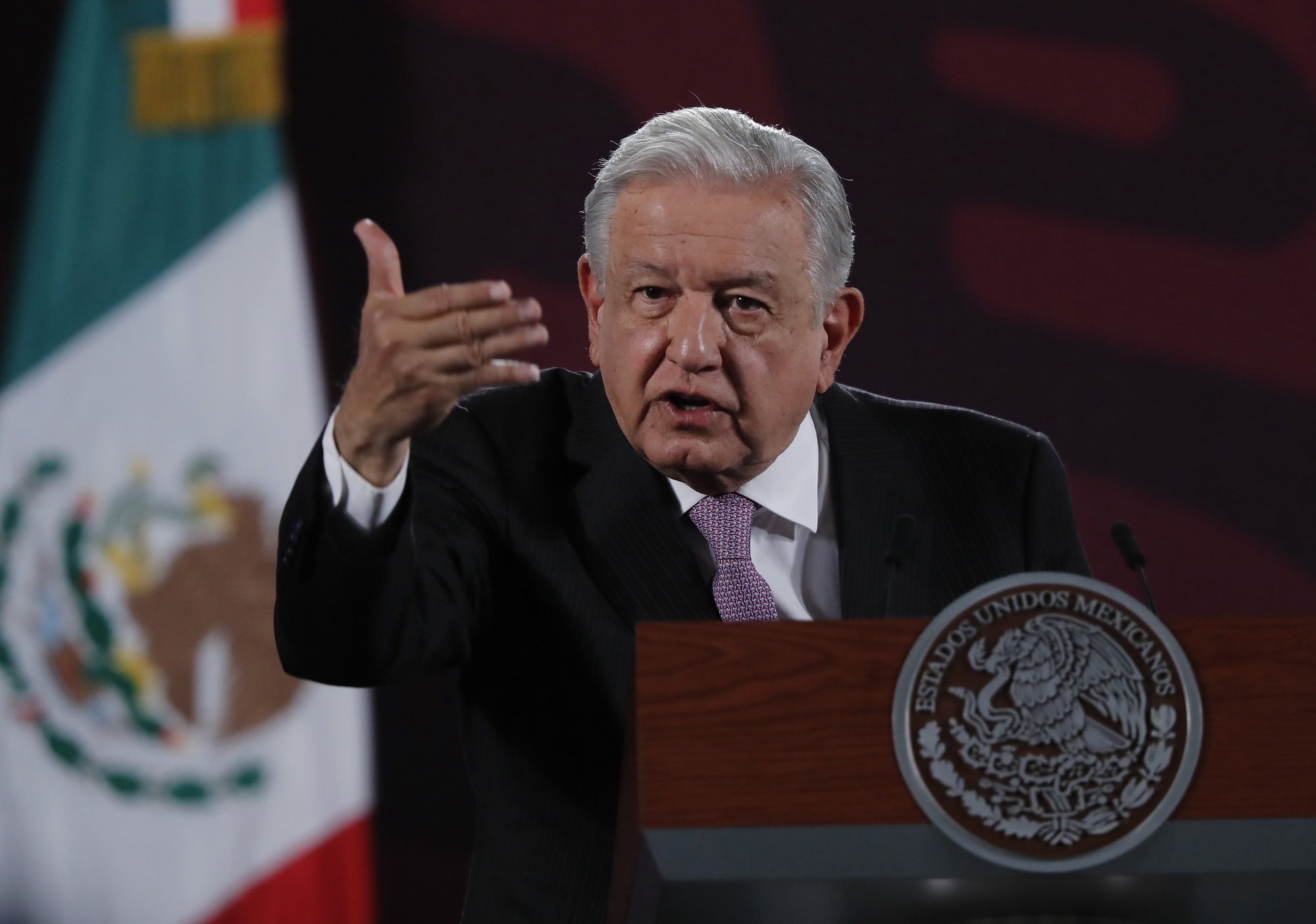 epa11389774 Mexican President Andres Manuel Lopez Obrador speaks during a press conference at the National Palace in Mexico City, Mexico, 04 June 2024. Lopez Obrador said that international observers who came to Mexico for elections on 02 June &#039;did not find a country on fire due to violence as they had expected&#039;. His statements come despite the fact that the Electoral Observation Mission of the Electoral Transparency organization expressed &#039;concern&#039; in its report on 03 June about the &#039;wave of violence&#039; during the elections.  EPA/Mario Guzman