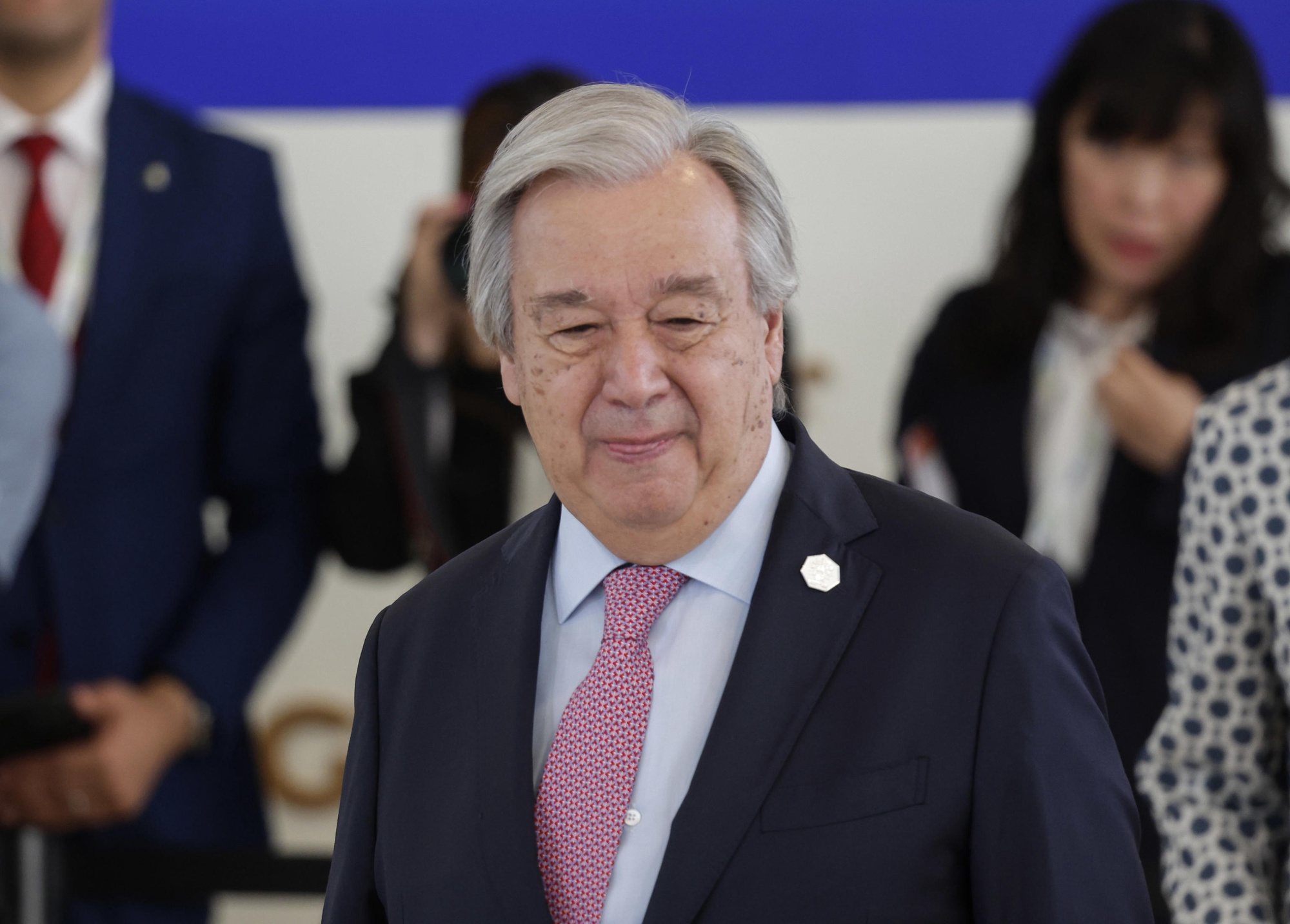 epa11410091 United Nations (UN) Secretary-General Antonio Guterres attends &#039;Session VI: Artificial intelligence, energy, Africa-Mediterranean&#039; on the second day of the G7 summit, in Borgo Egnazia, Apulia region, southern Italy, 14 June 2024. The 50th G7 Summit brings together the Group of Seven member states leaders in Borgo Egnazia resort from 13 to 15 June 2024.  EPA/GIUSEPPE LAMI