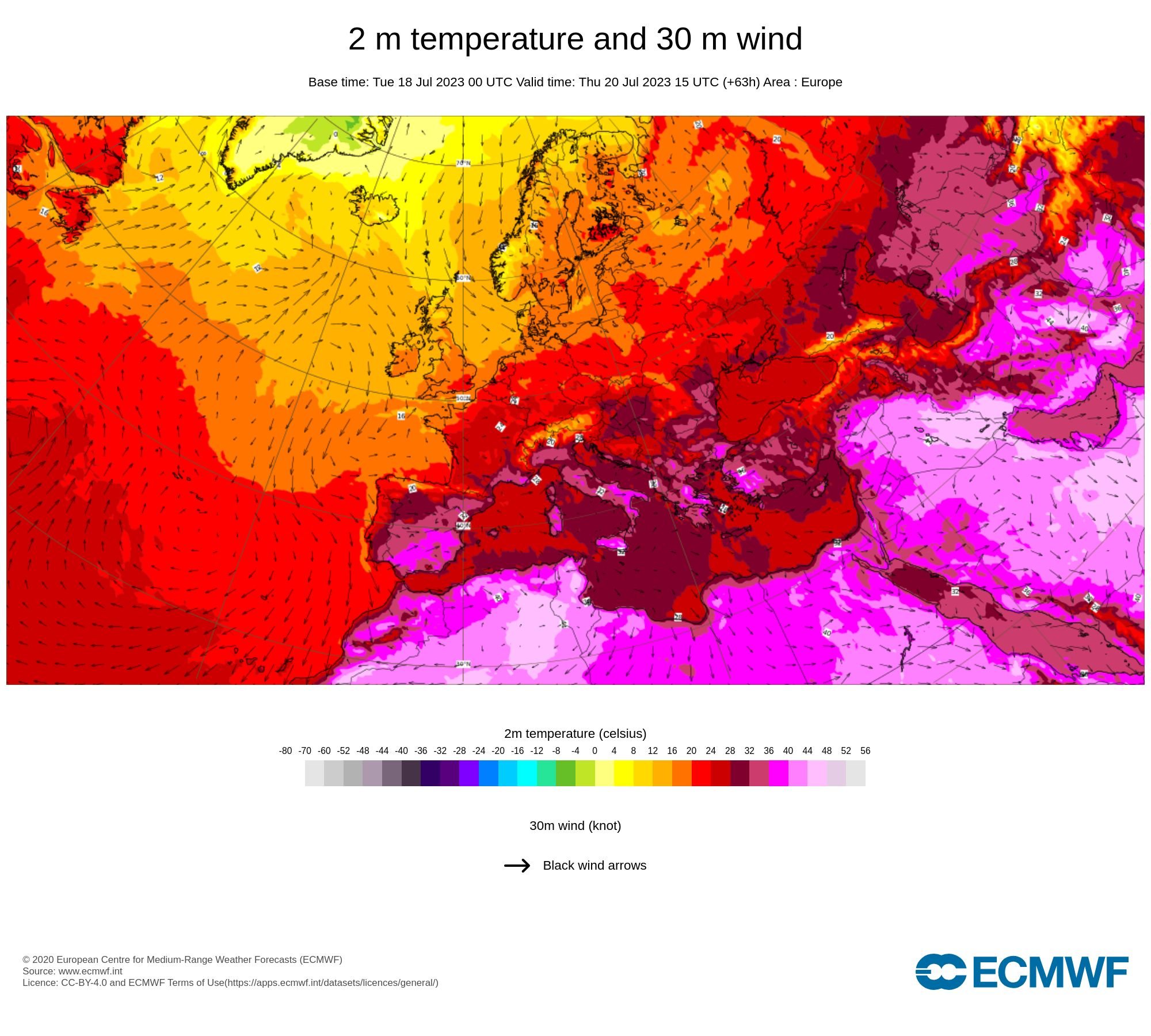 20 de julho de 2023: temperaturas às 16 horas (em Portugal continental)