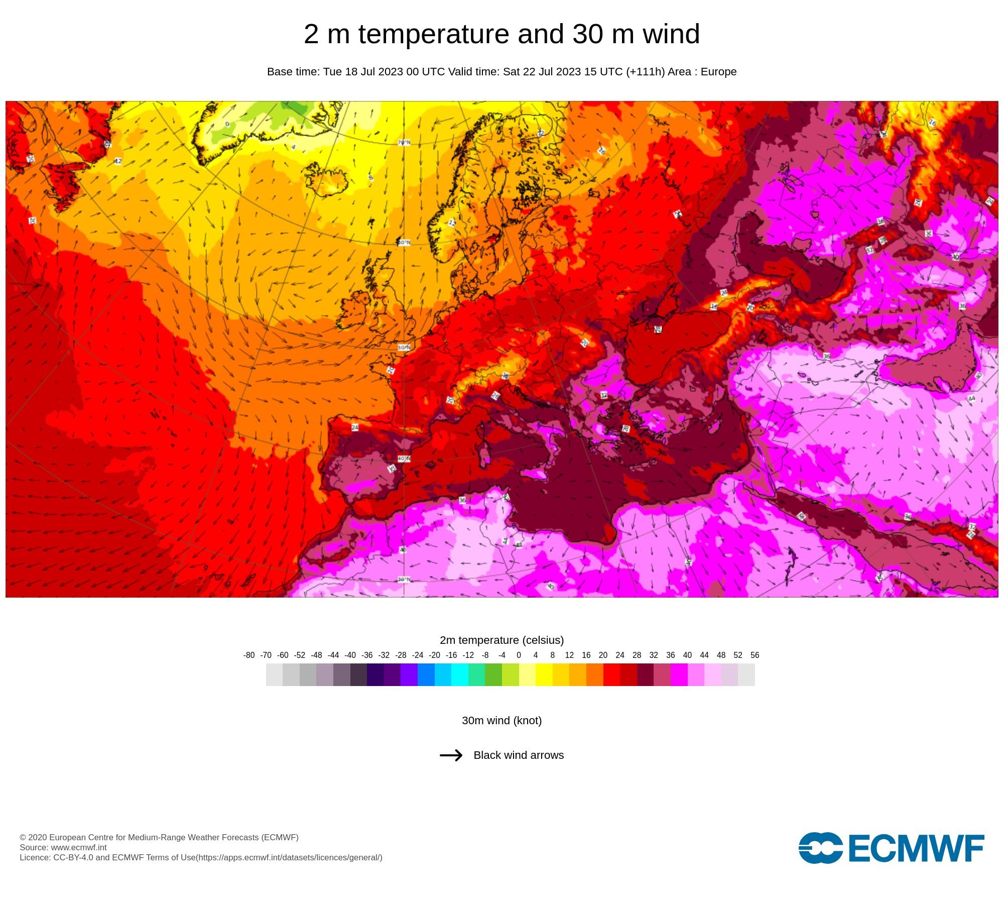 22 de julho de 2023: temperaturas às 16 horas (em Portugal continental)