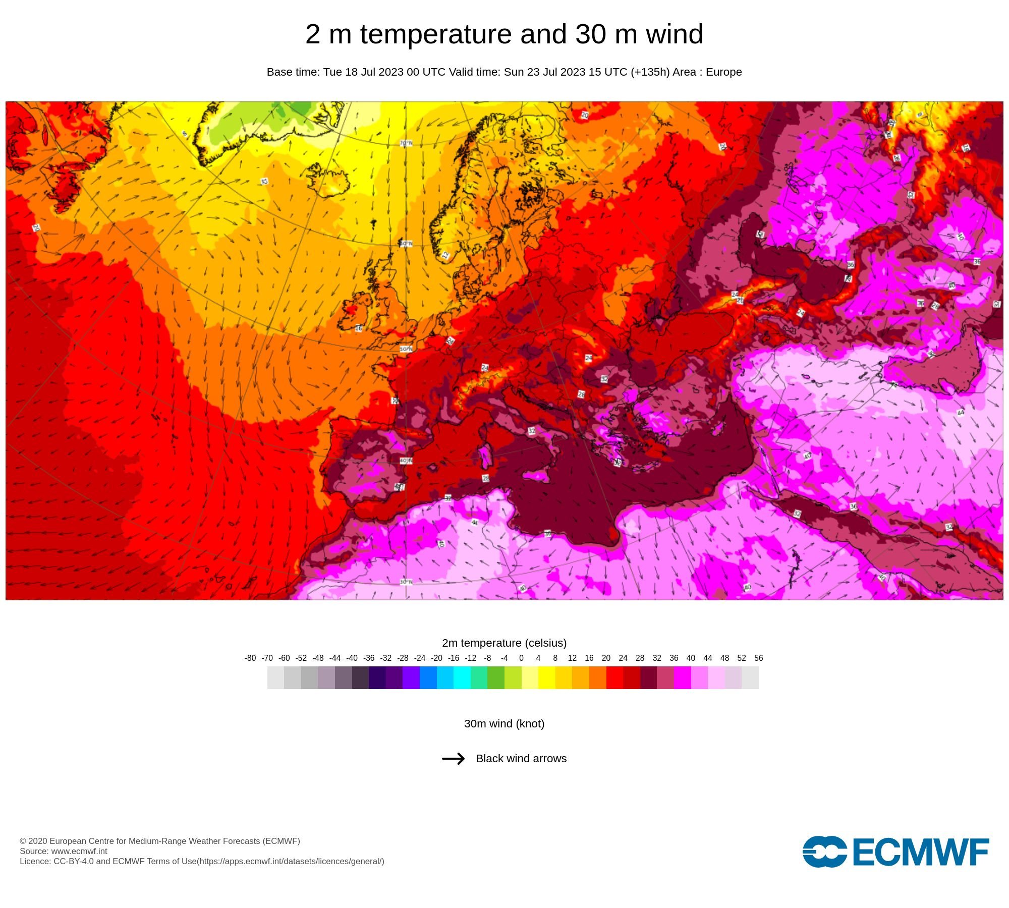 23 de julho de 2023: temperaturas às 16 horas (em Portugal continental)