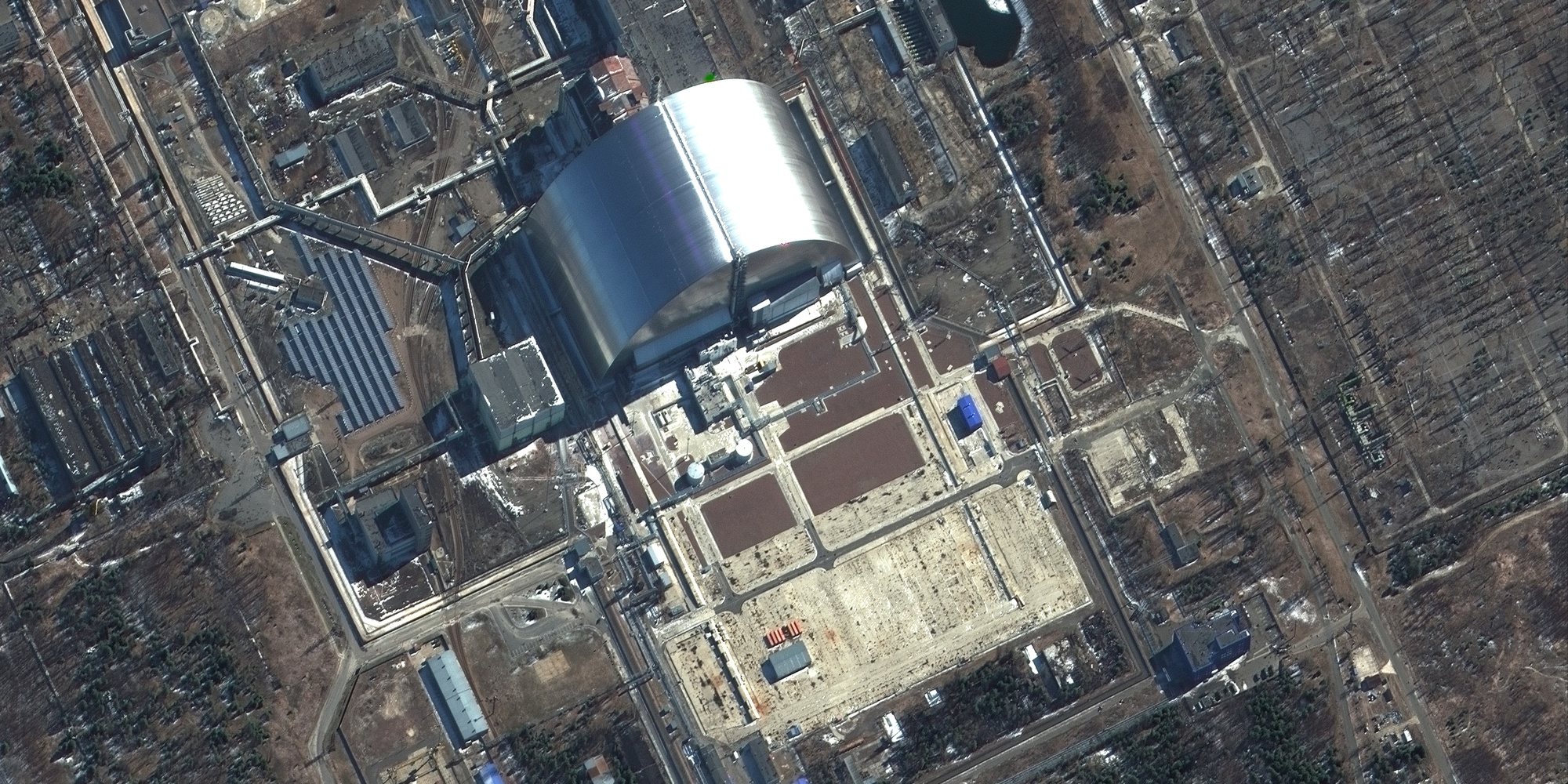 Uma imagem de satélite disponibilizada pela Maxar Technologies mostra uma visão geral da Usina Nuclear de Chernobyl, Ucrânia, 10 de março de 2022