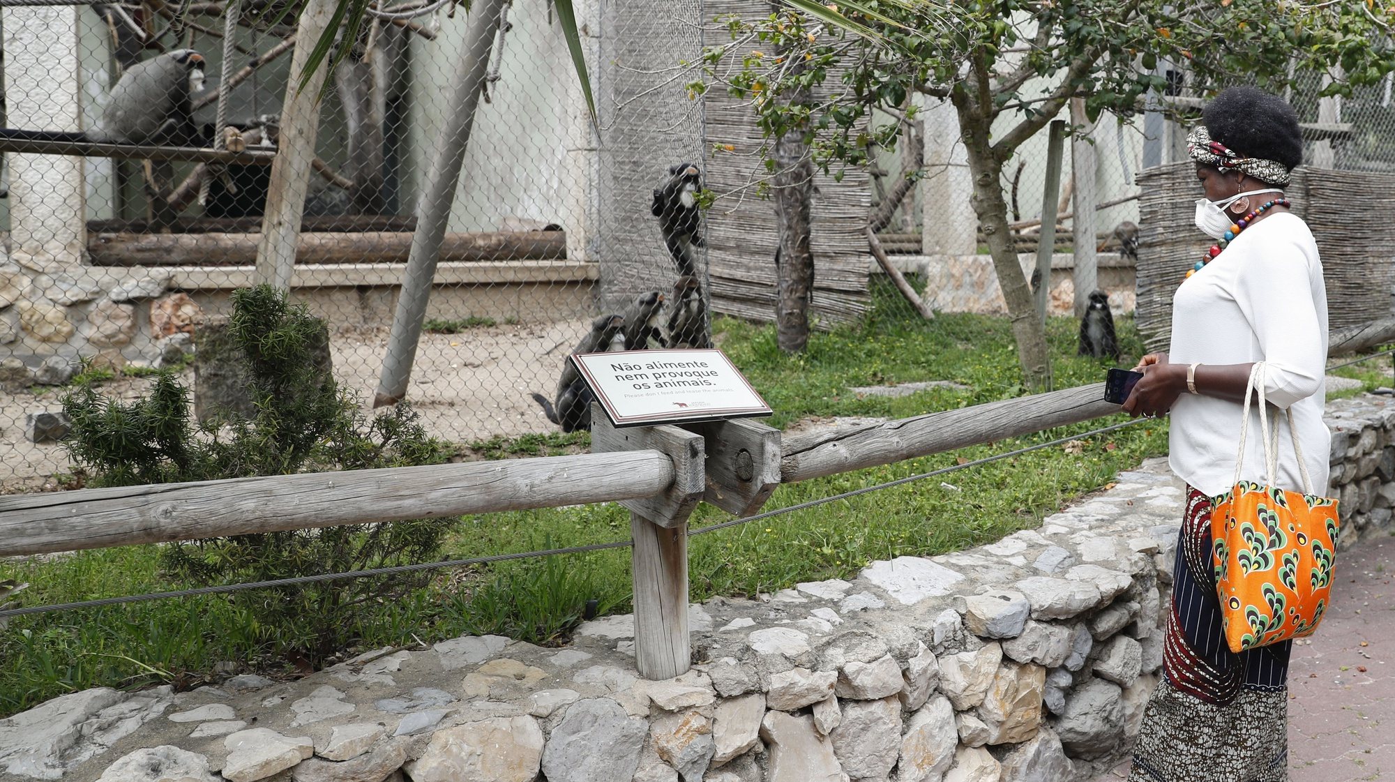 Uma visitante observa animais no Jardim Zoológico de Lisboa, que abriu hoje ao público, Lisboa, 08 de maio de 2020. Portugal entrou domingo passado em situação de calamidade, depois de três períodos consecutivos em estado de emergência desde 19 de março. ANTÓNIO COTRIM/LUSA