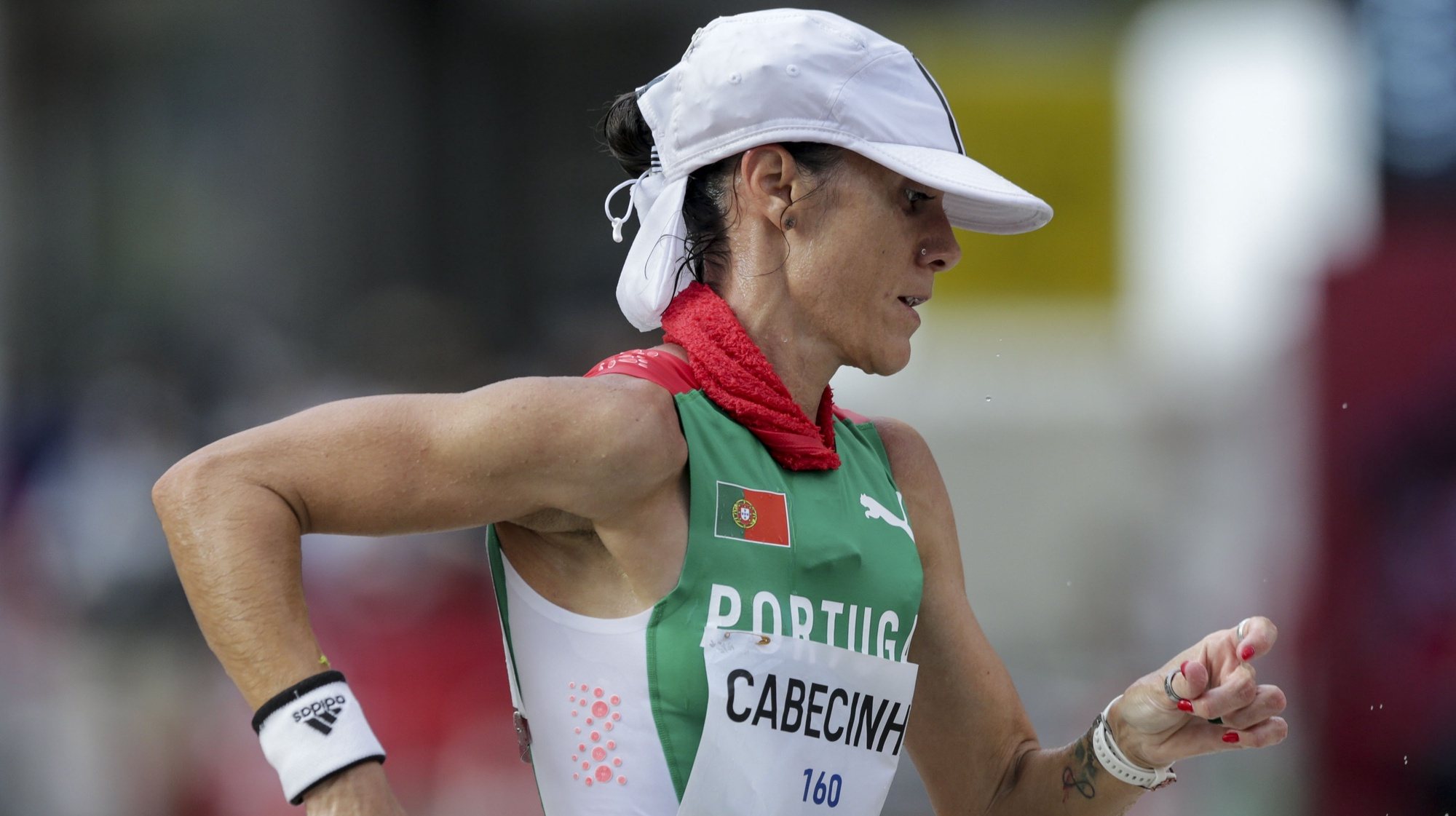 A marchadora portuguesa Ana Cabecinha em ação durante a prova de 20 kms marcha dos Jogos Olimpicos de Tóquio2020 em Sapporo, Hokaido, Japão, 06 de agosto de 2021. TIAGO PETINGA/LUSA