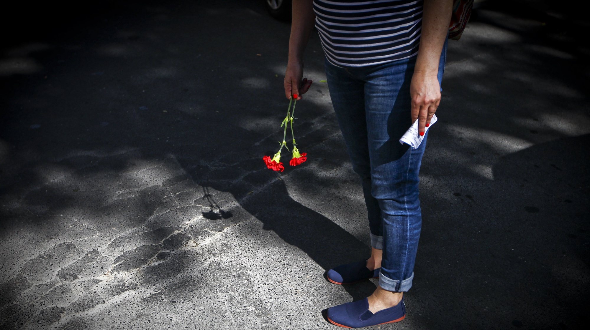 A demonstrator holding a carnation during the May Day demonstration called by left wing Union CGTP-IN, in downtown Lisbon, Portugal, 1 May 2014. MARIO CRUZ/LUSA