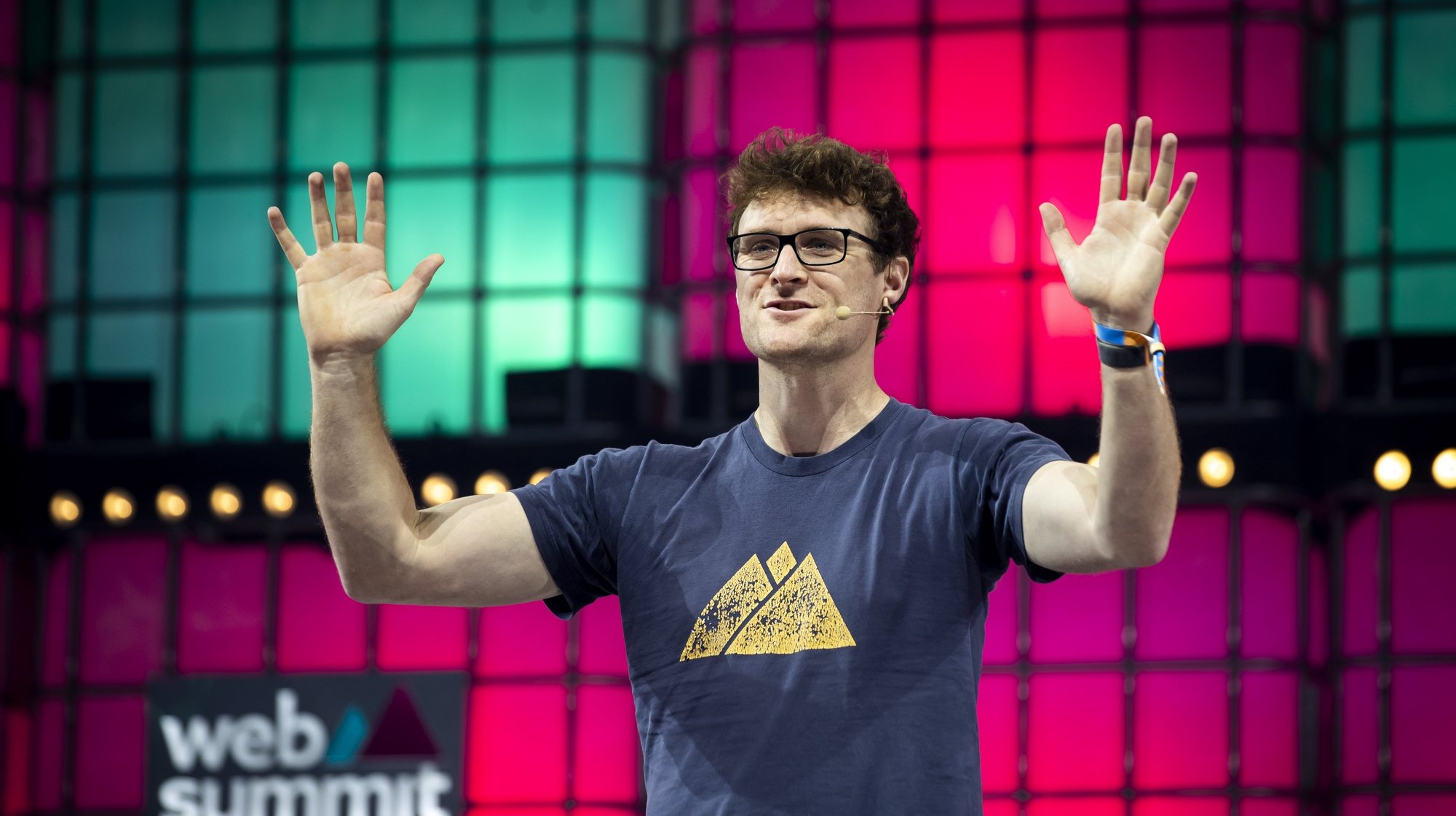epa10281075 Co-founder of the Web Summit Paddy Cosgrave attends the opening remarks on the second day of the Web Summit at Parque das Nacoes in Lisbon, Portugal, 02 November 2022. The Web Summit is considered the largest event of startups and technological entrepreneurship in the world, and takes place from 01 to 04 November in Lisbon.  EPA/JOSE SENA GOULAO