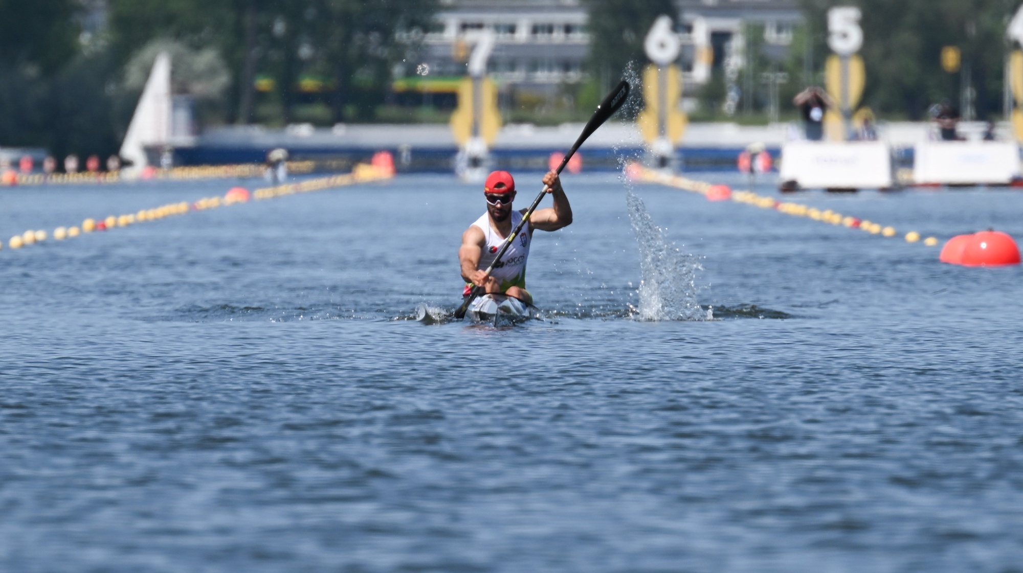 epa10661128 Fernando Pimenta of Portugal competes in the Men&#039;s K1 500 final race at the ICF Canoe Kayak Sprint World Cup event in Poznan, Poland, 28 May 2023.  EPA/Jakub Kaczmarczyk POLAND OUT