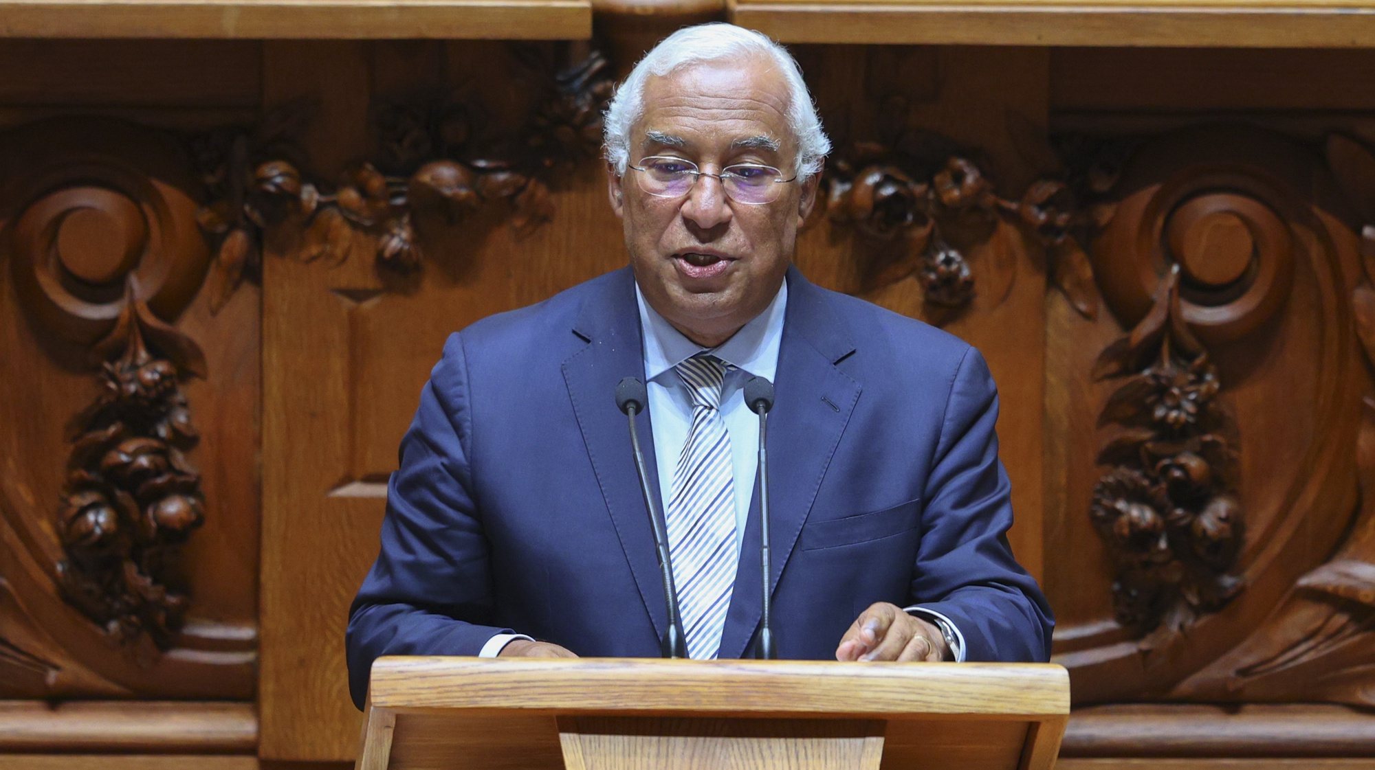 O primeiro-ministro, António Costa, intervém durante o debate da Moção de censura ao Governo, apresentada pelo Chega, que decorre na Assembleia da República, em Lisboa, 19 de setembro de 2023. ANTÓNIO COTRIM/LUSA