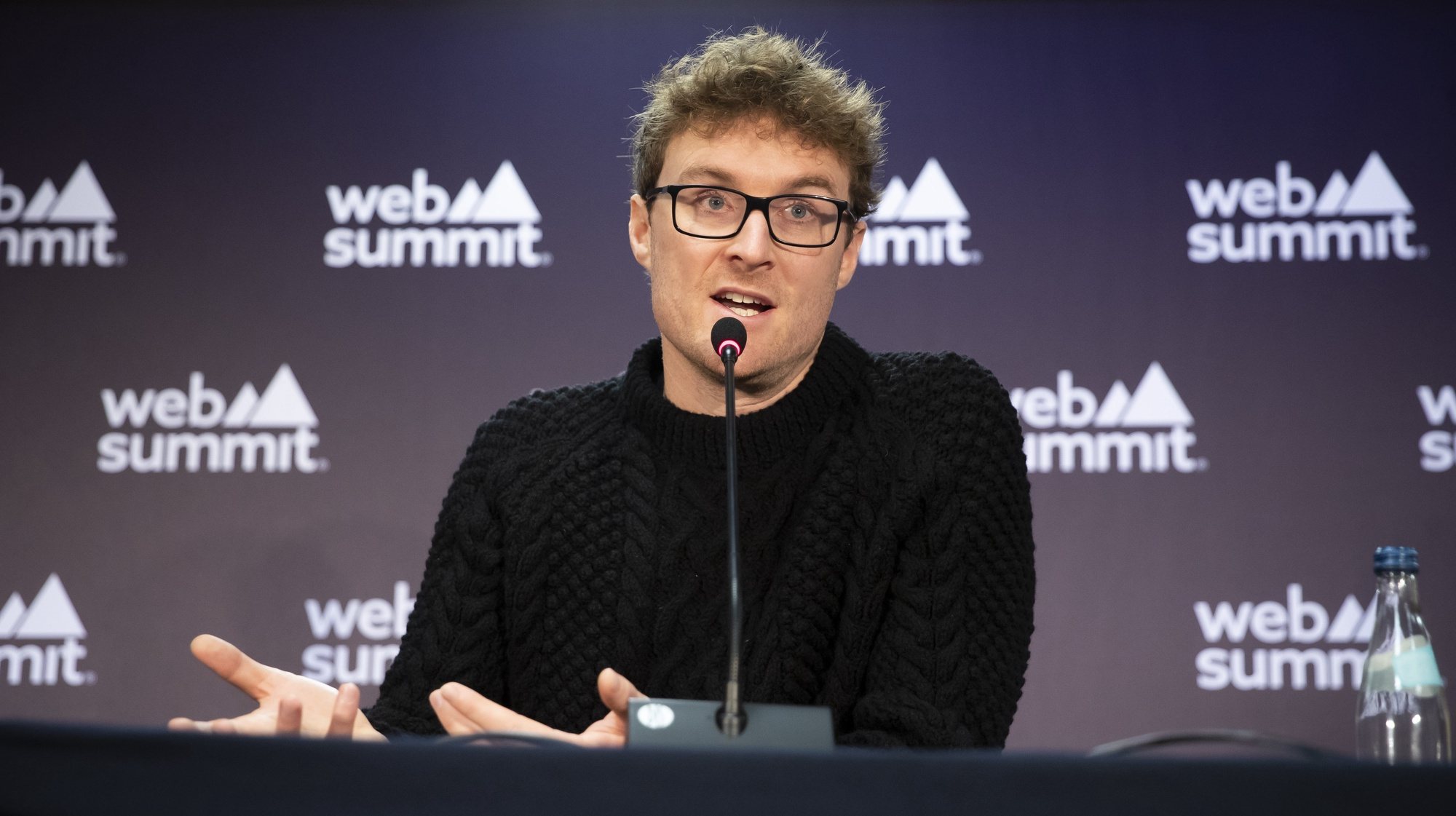 epa10283739 Co-founder of the Web Summit Paddy Cosgrave attends a press conference at Web Summiton on the third day of the Web Summit at Parque das Nacoes in Lisbon, Portugal, 03 November 2022. The Web Summit is considered the largest event of startups and technological entrepreneurship in the world, and takes place from 01 to 04 November in Lisbon.  EPA/JOSE SENA GOULAO