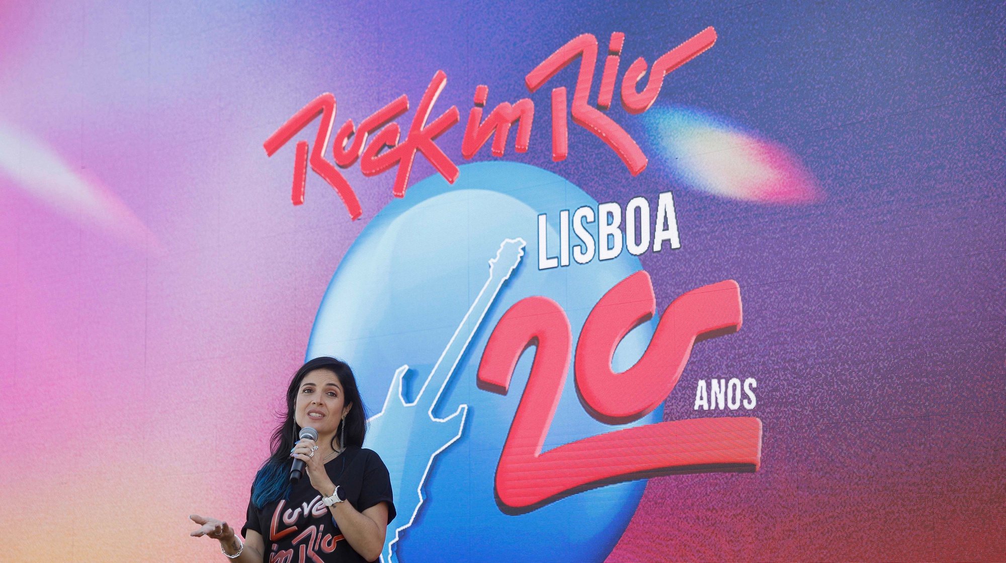 A vice-presidente do Rock in Rio Lisboa, Roberta Medina, durante a apresentação da próxima edição do festival Rock in Rio Lisboa (2024), que assinala os 20 anos do festival em Portugal, em Lisboa, 12 de outubro de 2023. ANTÓNIO PEDRO SANTOS/LUSA