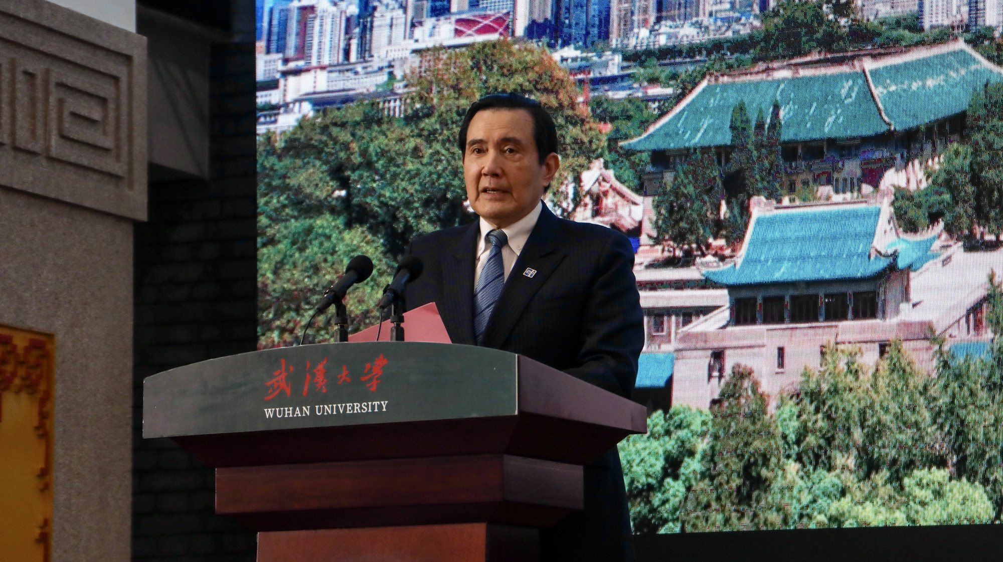 epa10550311 A handout photo made available by Ma Yung-jeou&#039;s office shows Taiwan former president Ma Ying-jeou giving a speech at the university during his visit in Wuhan, China, 30 March 2023. The first cross-strait visit by a current or former leader of the island in more than seven decades was made on Monday when Ma Ying-jeou, the former president of Taiwan, arrived in China. Taipei&#039;s ruling party deemed the trip &quot;regrettable.&quot; According to his office, Ma will not attend any official events during his 12-day trip in order to devote his time to honoring his ancestors and fostering youth exchanges.  EPA/MA YING-JEOU OFFICE HANDOUT HANDOUT MANDATORY CREDIT HANDOUT EDITORIAL USE ONLY/NO SALES