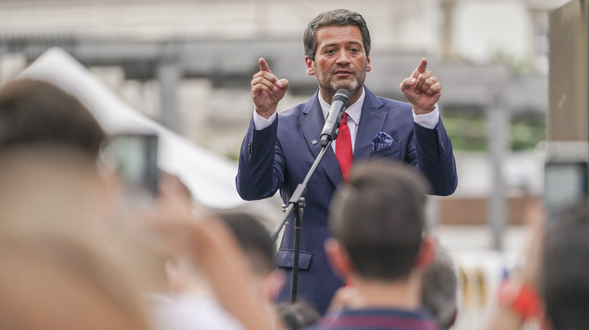 The president of Chega, Andre Ventura, delivers a speech during a rally as part of the campaign for the European elections, in Braga, Portugal, 06 June 2024. In Portugal, the European elections take place on June 9 and will be contested by 17 parties and coalitions. HUGO DELGADO/LUSA