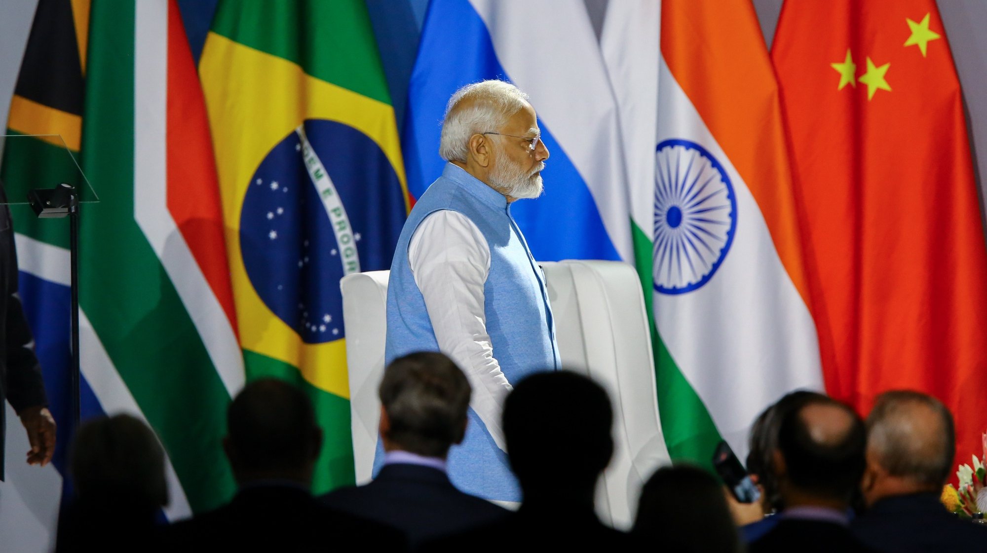 epaselect epa10813731 Prime Minister of India Narendra Modi attends the 15th BRICS Summit, in Johannesburg, South Africa, 22 August 2023. South Africa is hosting the 15th BRICS Summit, (Brazil, Russia, India, China and South Africa), as the groupâ€™s economies account for a quarter of global gross domestic product. Dozens of leaders of other countries in Africa, Asia and the Middle East are also attending the summit.  EPA/KIM LUDBROOK