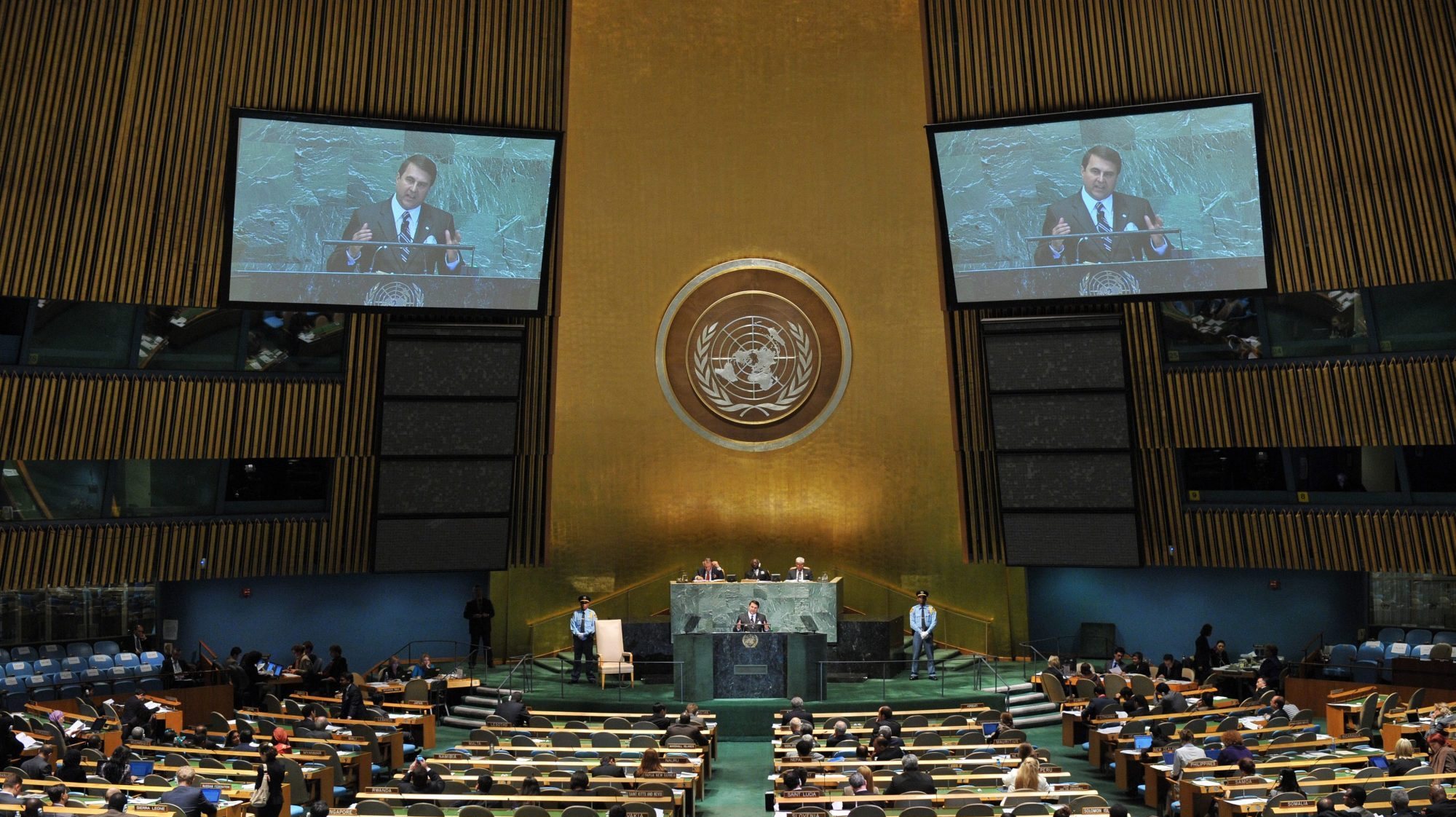O presidente do Paraguai numa sessão na Assembleia Geral das Nações Unidas, na sede em Nova Iorque,. 27 de setembro de 2012