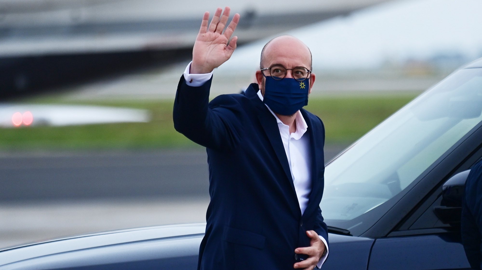 epa09260228 European Council President Charles Michel, arrives ahead of the G7 Summit at Cornwall airport in Newquay, Britain, 10 June 2021. Britain will hold the G7 summit in Cornwall from 11 to 13 June 2021.  EPA/NEIL HALL/POOL