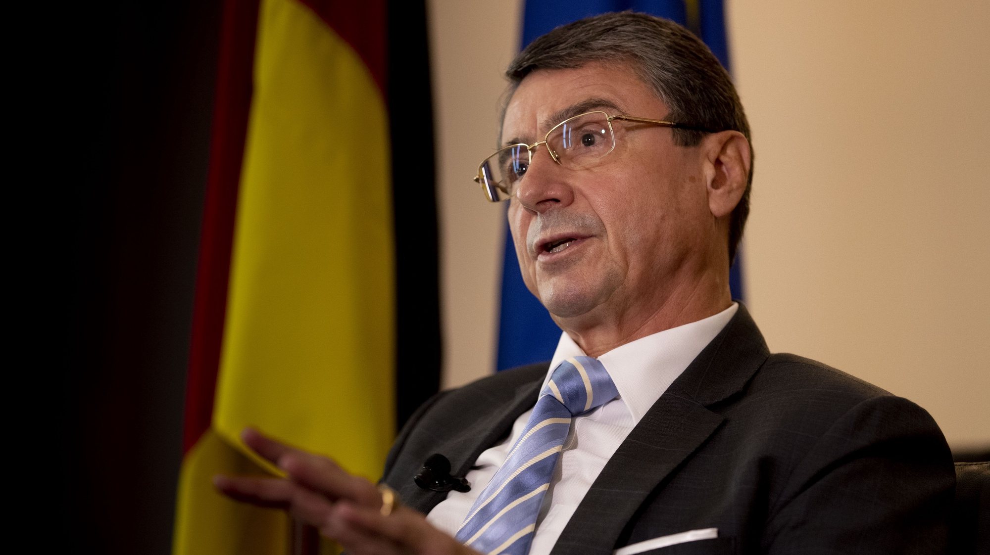 O embaixador da Alemanha em Portugal, Martin Ney, fala em entrevista à agência Lusa em Lisboa, 23 de setembro de 2021. (ACOMPANHA TEXTO DA LUSA DO DIA 24 DE SETEMBRO DE 2021). TIAGO PETINGA/LUSA