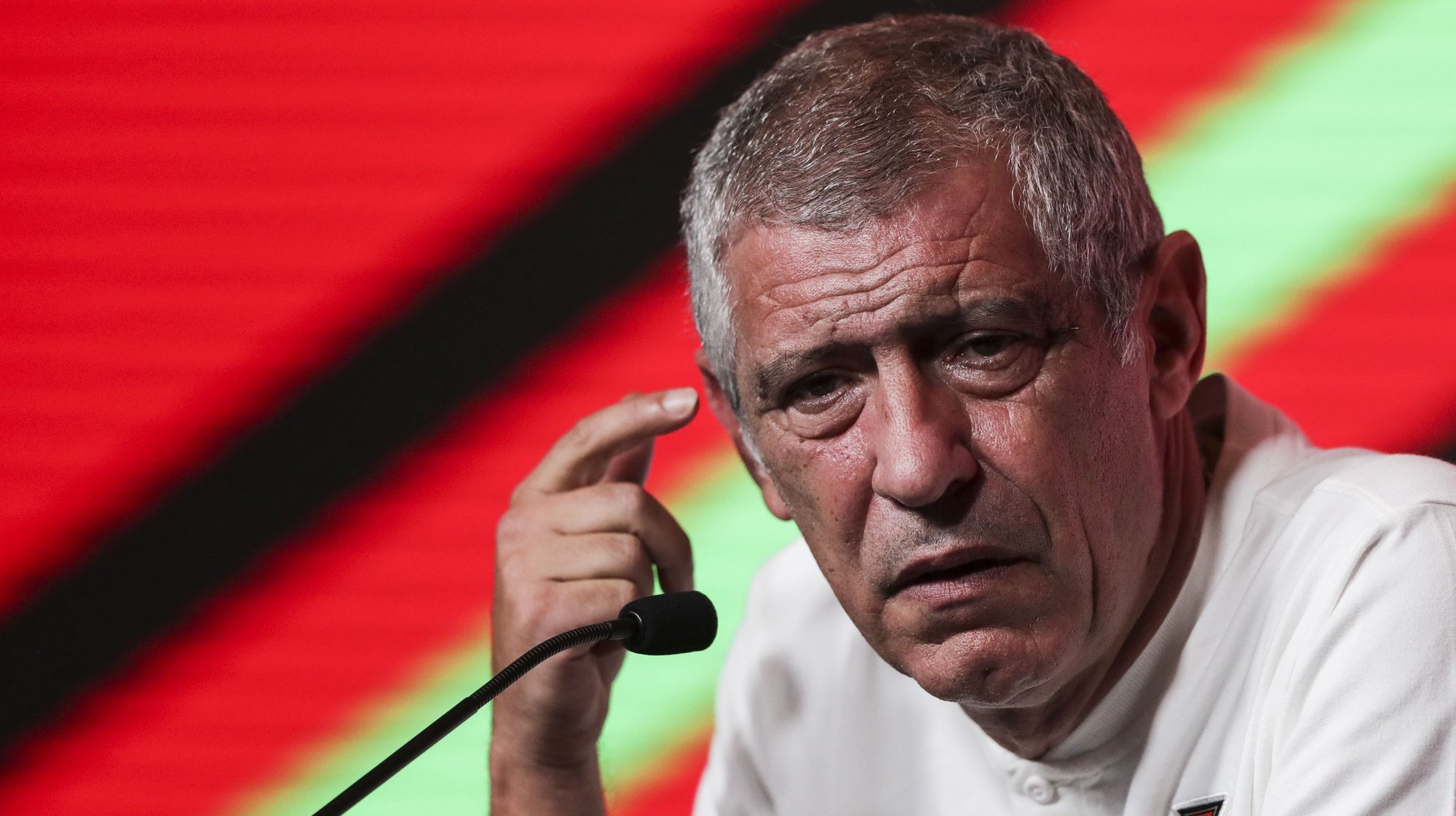 Portuguese head coach Fernando Santos talking on the press conference after Portugal&#039;s national team training session at Oeiras, outskirts of Lisbon, Portugal, 08th october 2021. TIAGO PETINGA/LUSA