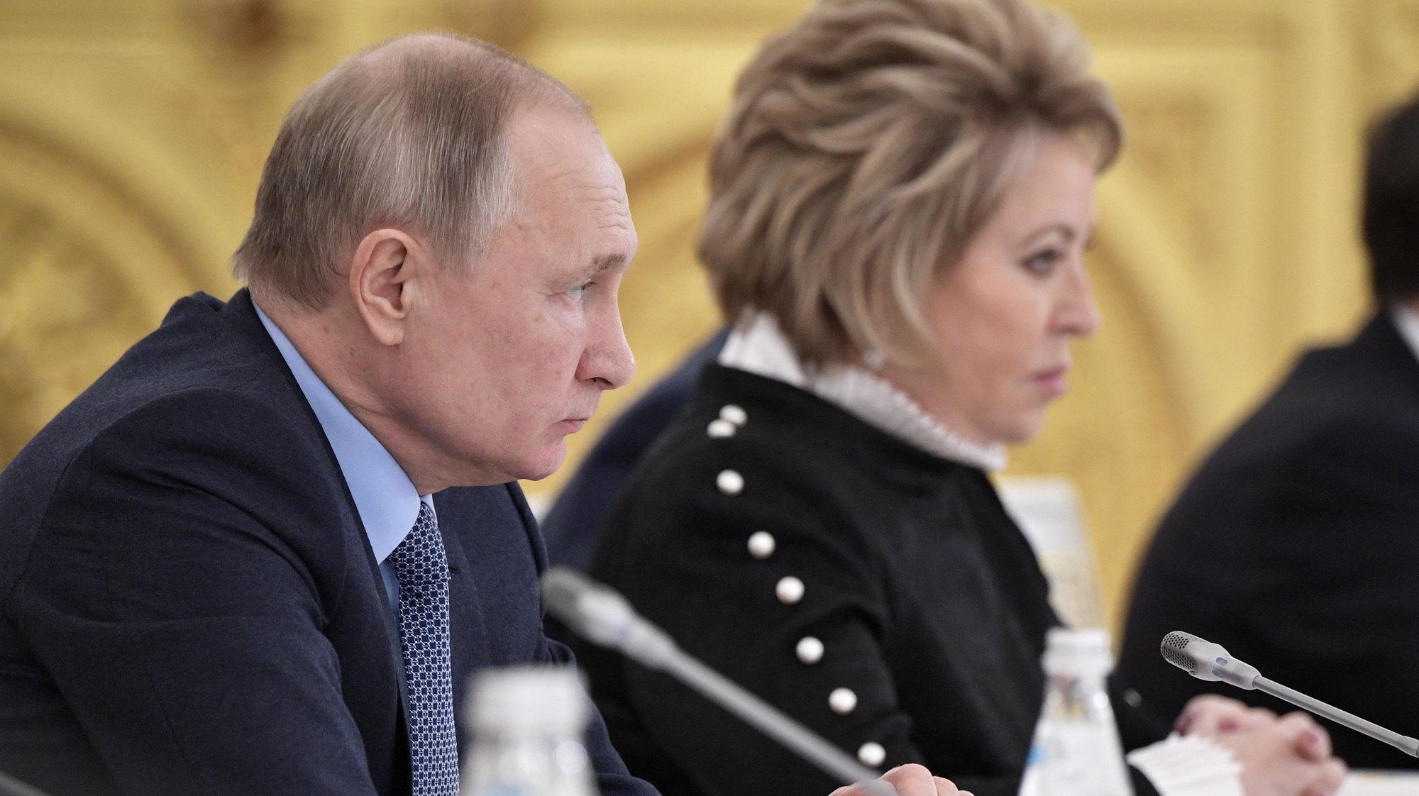 epa08090786 Russian President Vladimir Putin (L) and Russian Federation Council Chairperson Valentina Matviyenko (R) attend a State Council meeting on state agricultural policy at the Kremlin in Moscow, Russia, 26 December 2019.  EPA/ALEXEY NIKOLSKY / SPUTNIK / KREMLIN POOL MANDATORY CREDIT