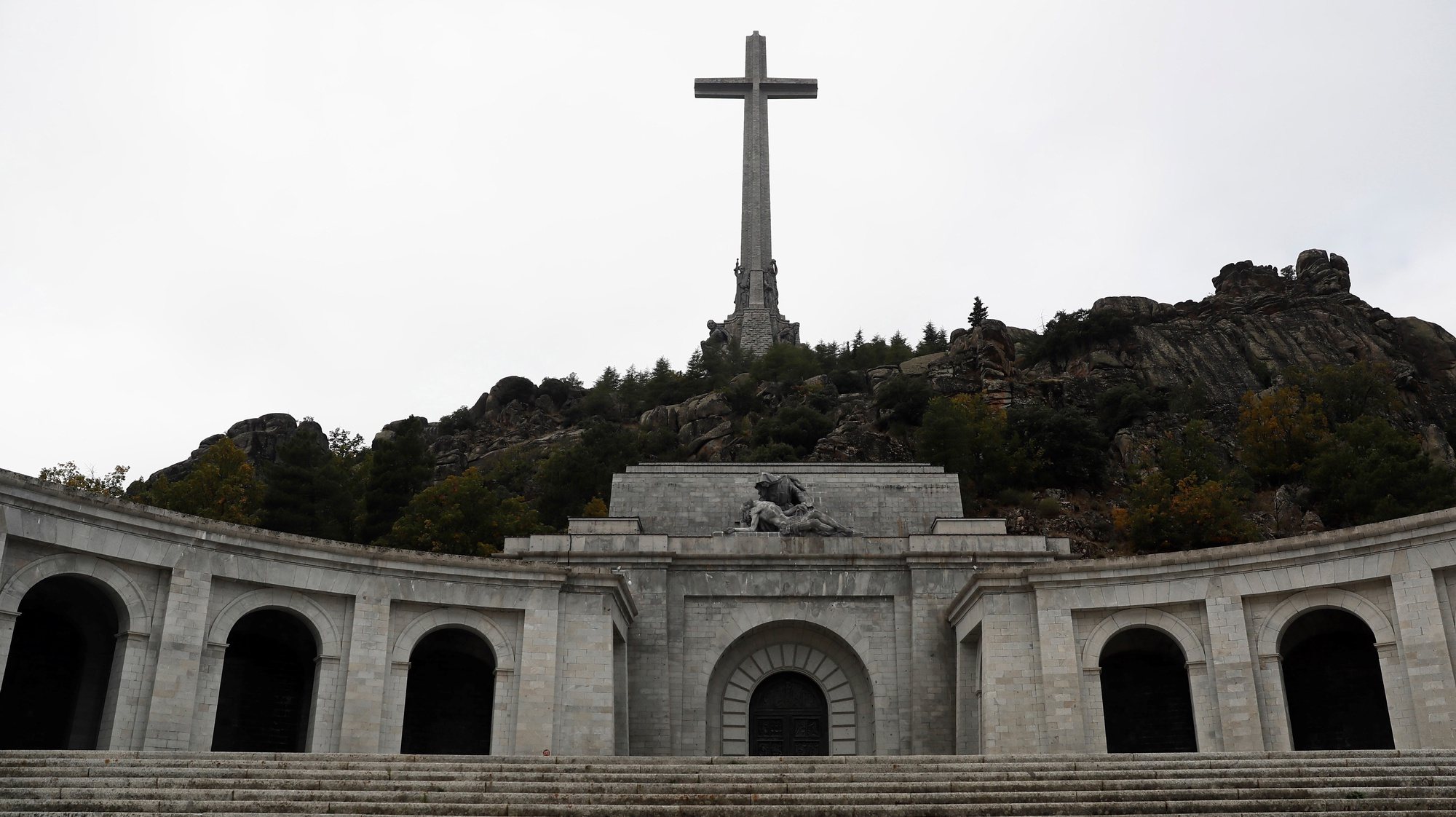 epa07957623 A view of El Valle de los Caidos Memorial after it reopened its doors for the public following the exhumation works of Spanish dictator Francisco Franco, in San Lorenzo del Escorial, Madrid, Spain, 29 October 2019. The memorial has remained closed since the last 11 October to carry out the exhumation of Franco&#039;s remains back on 24 October, when they were taken to Mingorrubio cemetery observing Supreme Courts orders. The reopening of the memorial has started with all tickets sold out online.  EPA/Mariscal
