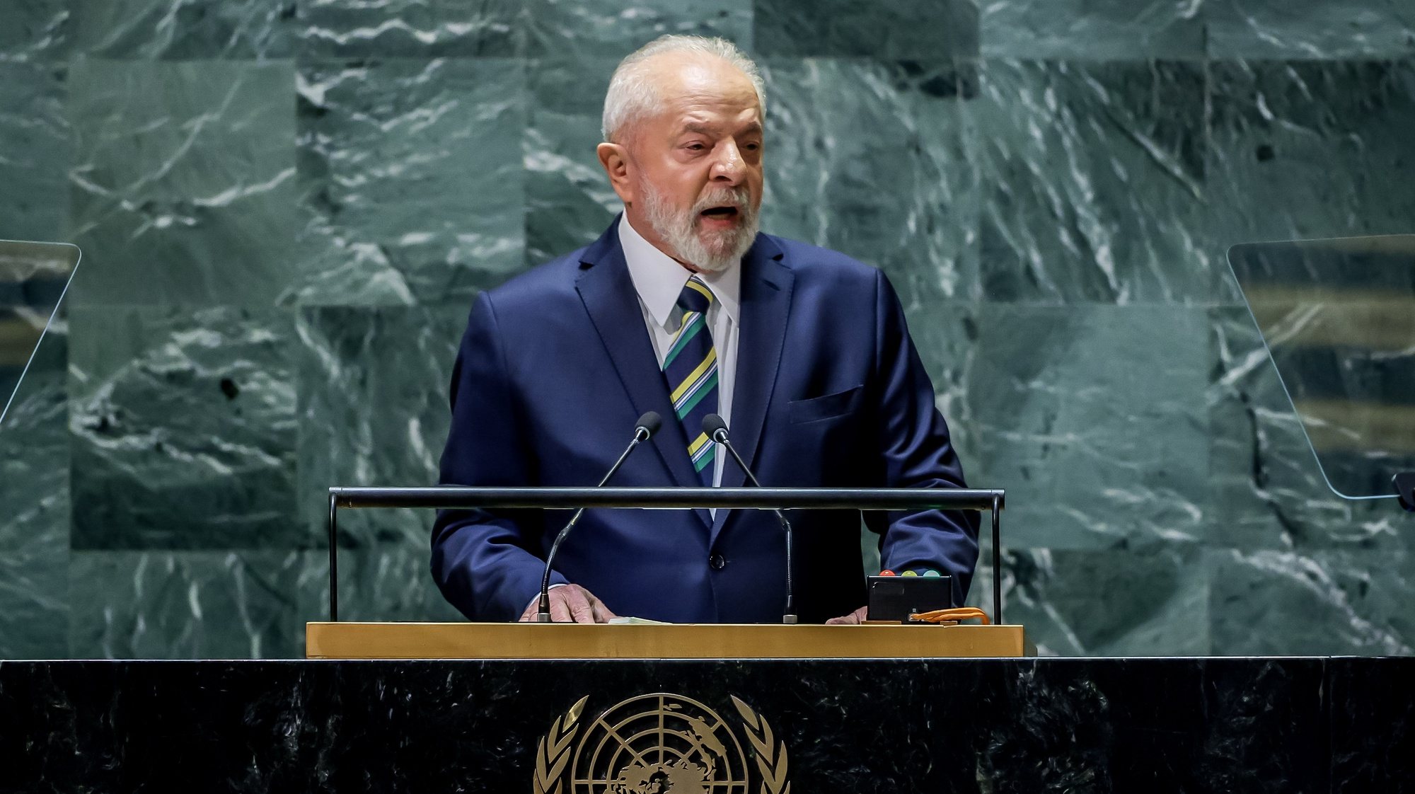 epa10869483 Brazil&#039;s President Luiz Inacio Lula da Silva addresses the delegates during the 78th session of the United Nations General Assembly at the United Nations Headquarters in New York, New York, USA, 19 September 2023.  EPA/JUSTIN LANE