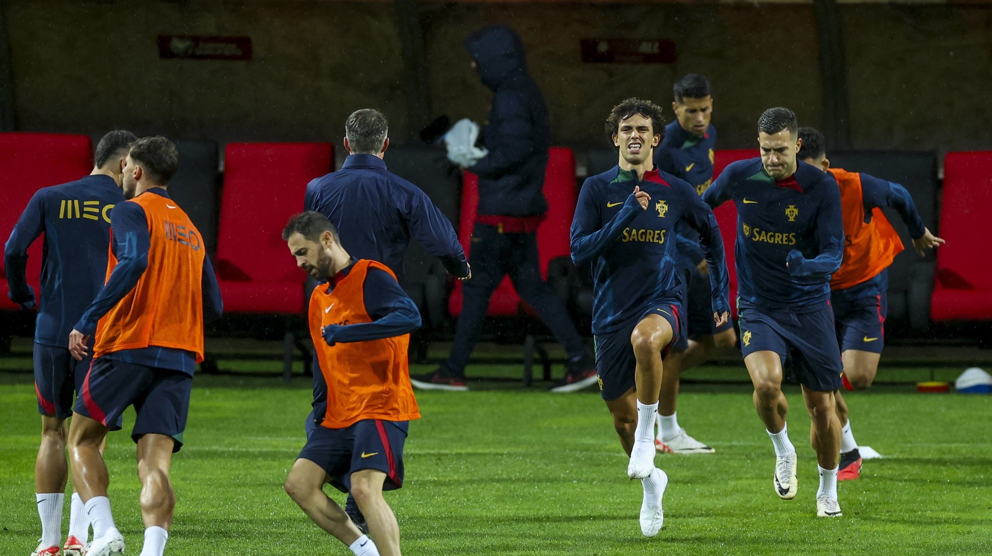Portugal national team soccer players Joao Felix (4-R) attends a training session during the preparations for the qualifying stage for the UEFA Euro 2024, at Bilino Polje Stadium, Zenica, Bosnia and Herzegovina, 15 October 2023. Portugal will play against Bosnia and Herzegovina for UEFA EURO 2024 qualifiers on 16 October. JOSE SENA GOULAO/LUSA