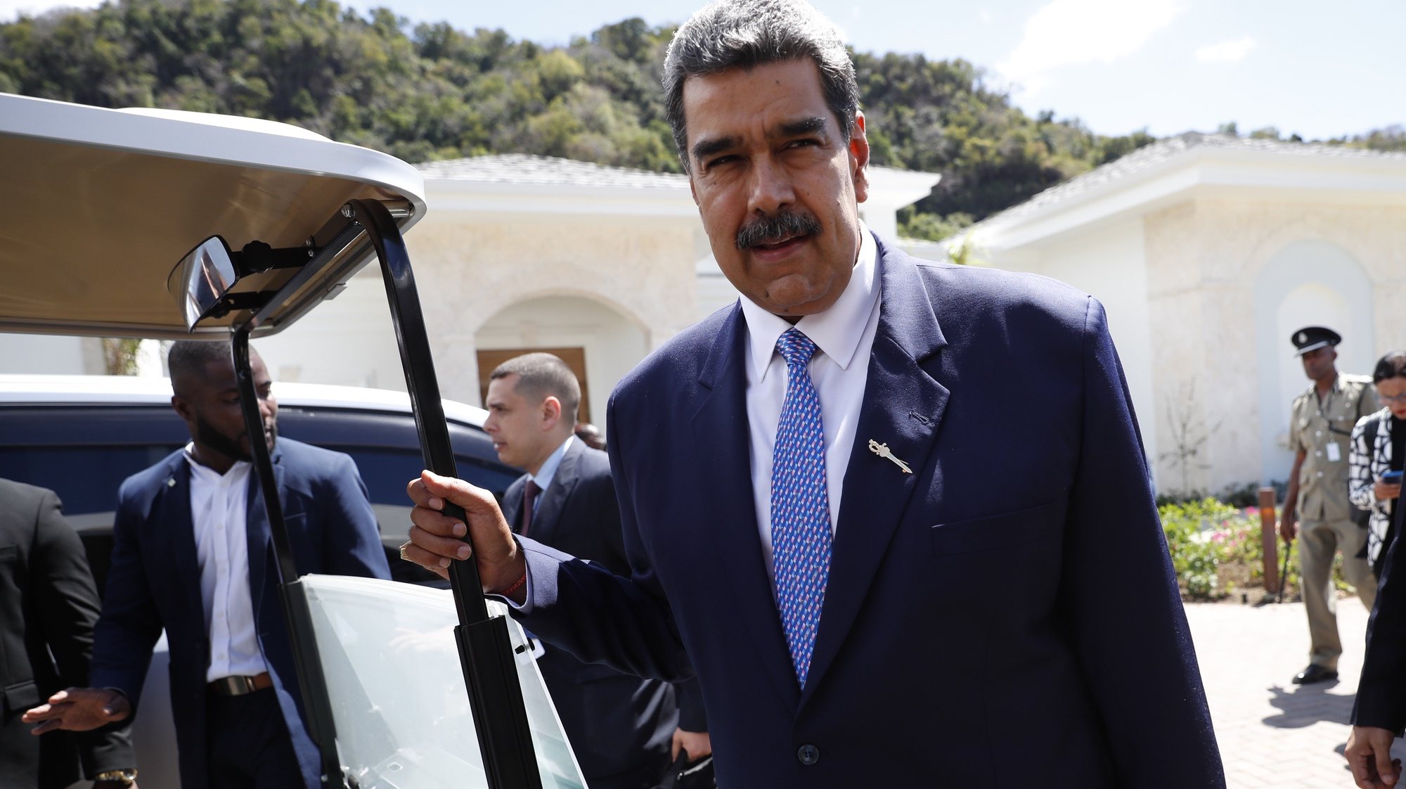 epa11191783 Venezuelan President Nicolas Maduro after the first meeting of the 8th summit of the Community of Latin American and Caribbean States (CELAC) in Kingstown, Saint Vincent and the Grenadines, 01 March 2024.  EPA/BIENVENIDO VELASCO