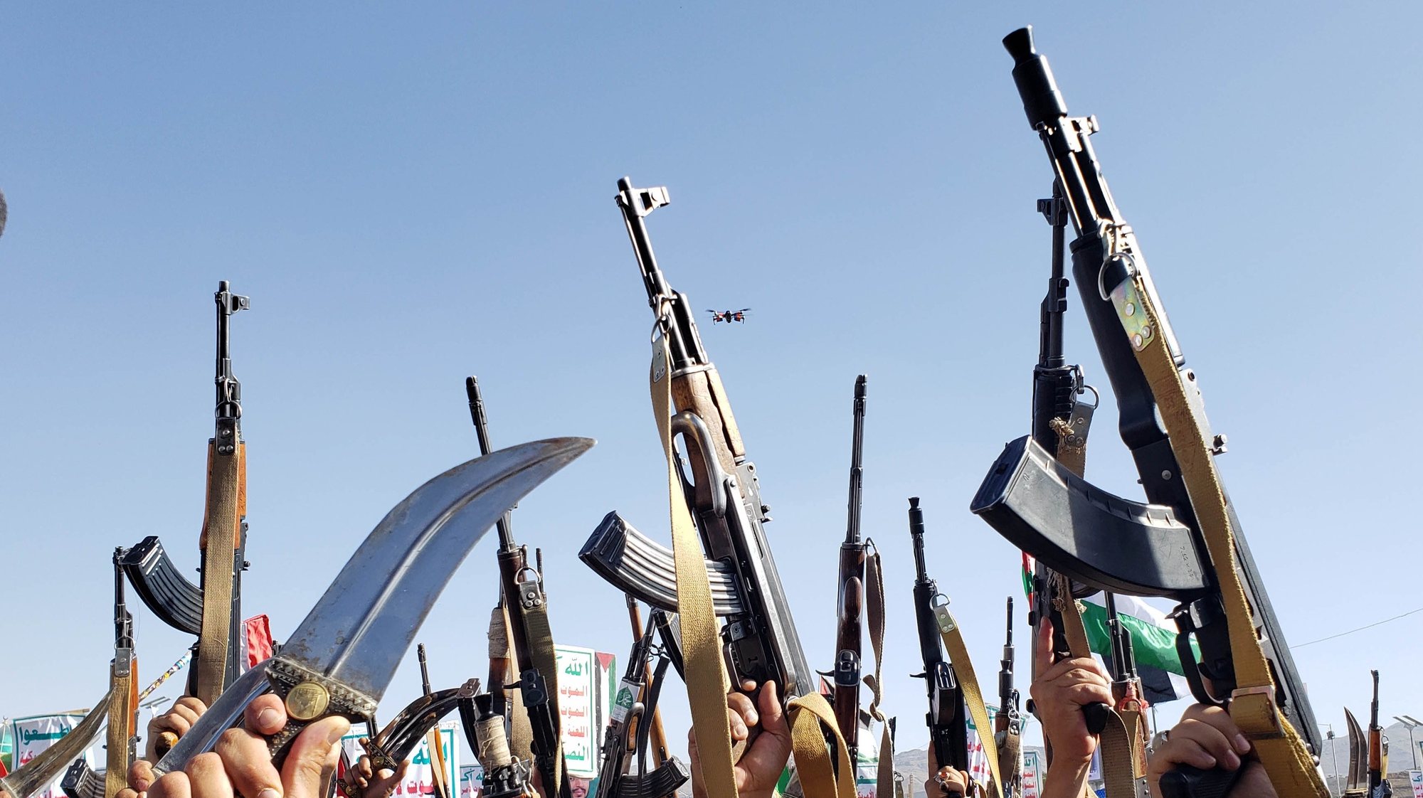 epaselect epa11395611 Houthi supporters attend a protest against the US and Israel, and in solidarity with the Palestinian people, in Sana&#039;a, Yemen, 07 June 2024. Thousands of Houthi supporters participated in a protest in support of the Palestinian people and condemning the US support of Israeli actions in Gaza. The protest came a day after Yemen&#039;s Houthis claimed to have launched two joint drone attacks with an Iraqi militia group against ships at Israel&#039;s Haifa port, in retaliation for the Israeli military operations in Gaza, vowing to keep up maritime attacks in solidarity with Palestinians, according to a statement by Houthi military spokesman Yahya Sarea.  EPA/YAHYA ARHAB