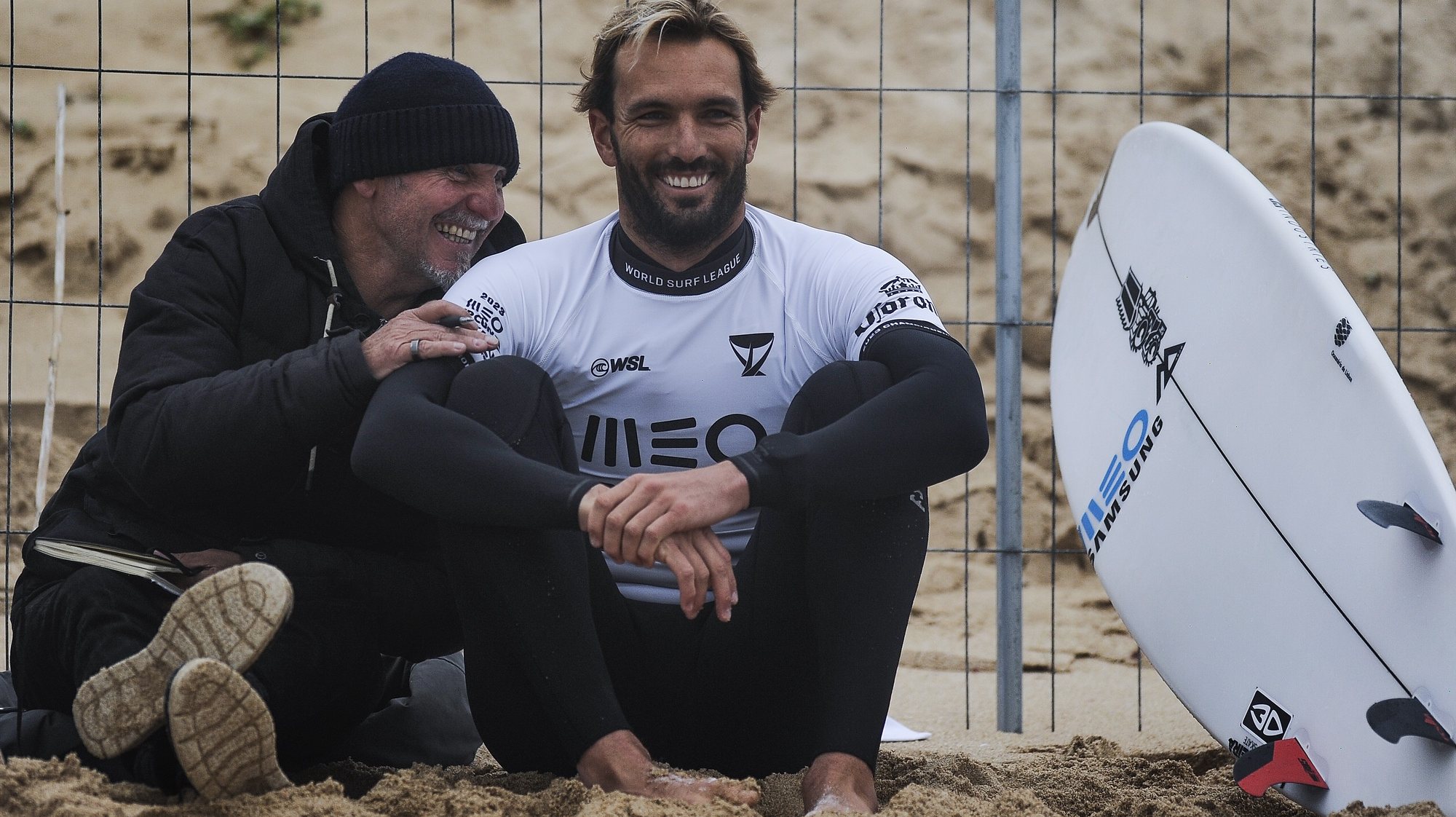 The portuguese surfer Frederico Morais (D), during the Meo Rip Curl Pro Portugal, the third stage of the world surfing circuit which takes place in Peniche until the 16th of March.Super Tubos Beach, Peniche, 11 de march de 2023. CARLOS BARROSO/LUSA