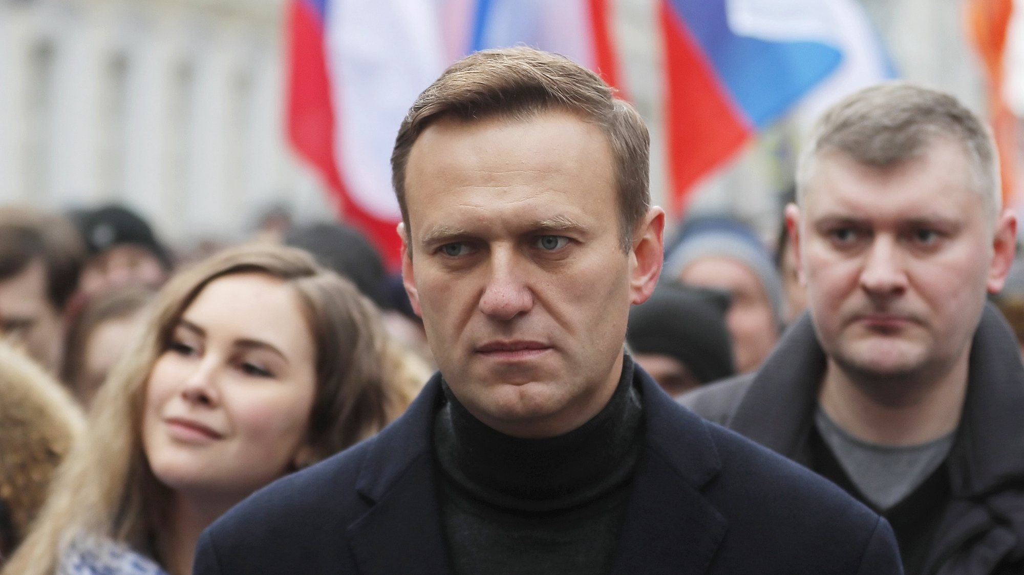 epa08760927 YEARENDER 2020 PERSONALITIESRussian opposition leader and anti-corruption activist Alexei Navalny (C) takes part in a memorial march for Boris Nemtsov marking the fifth anniversary of his assassination in Moscow, Russia, 29 February 2020. Navalny is received treatment at the Charite hospital in Berlin after being poisoned with a nerve agent from the Novichok group. EPA/YURI KOCHETKOV *** Local Caption *** 55916462