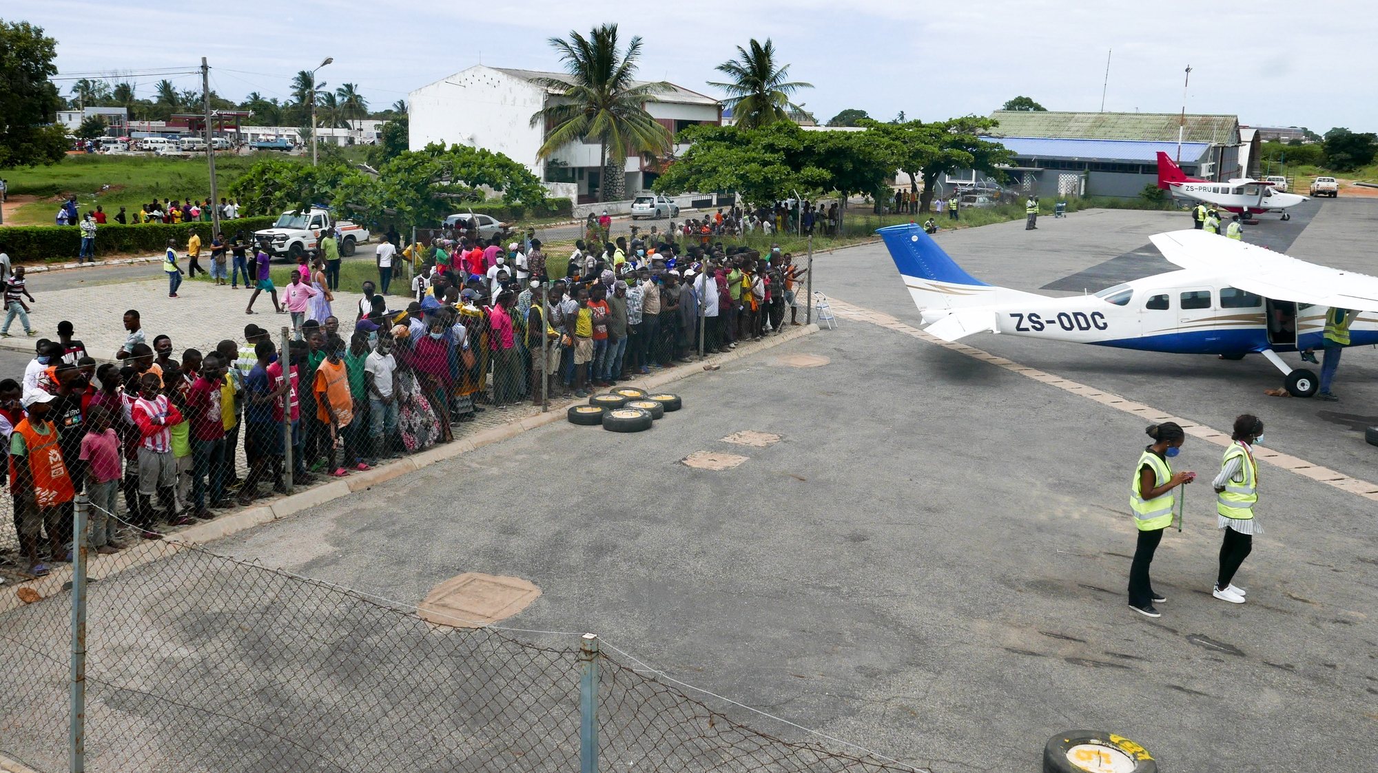 Pemba airport, where injured displaced people from Palma, who took refuge in Afungi, have been airlifted, among them, women in labor, adults and, children shot, among other injuries, in Pemba, Mozambique, 30 March 2021. Since Sunday, several boats, private and others organized by Total and the authorities, have been transporting people to Palma, in a number that should already be over 2,000, but without official confirmation. ESTEVAO CHAVISSO/LUSA