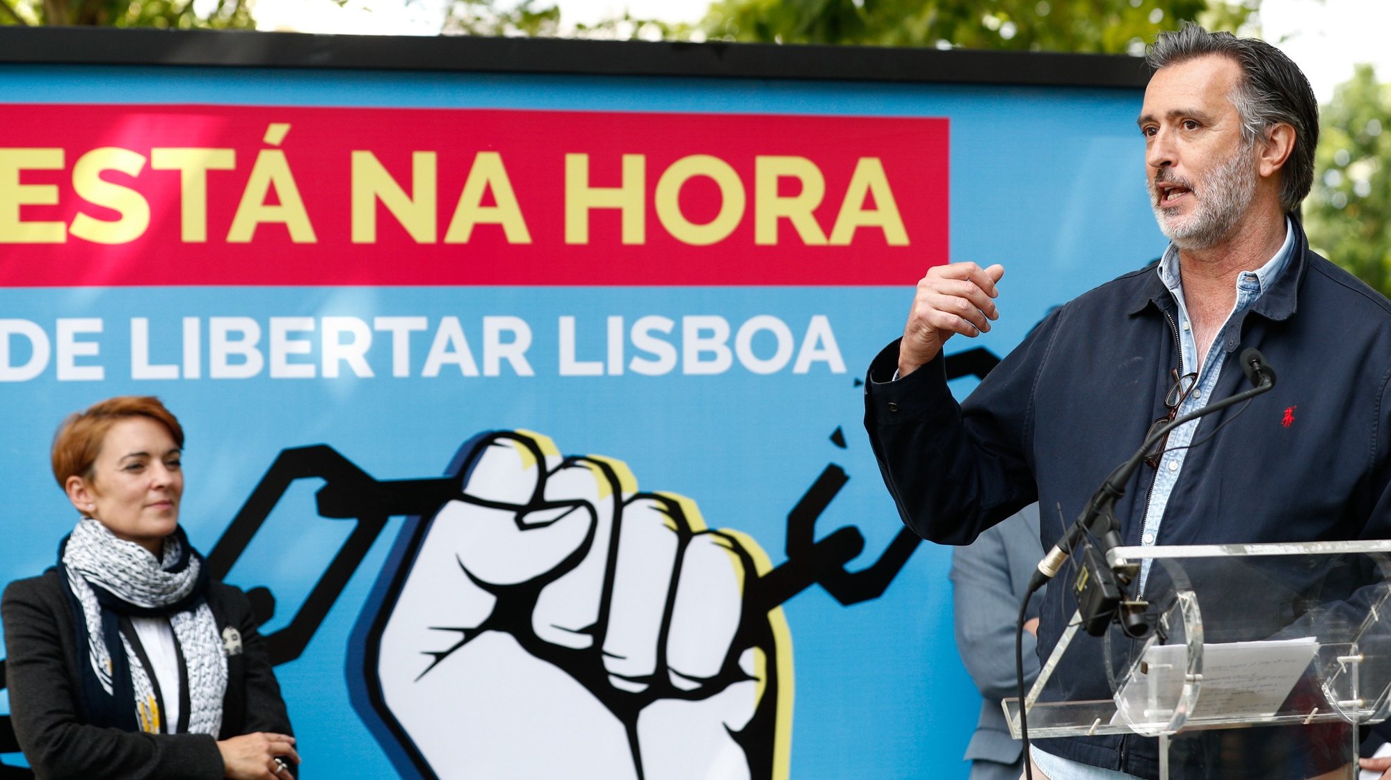 O presidente do Iniciativa Liberal, João Cotrim Figueiredo, intervém  durante a apresentação dos candidatos aos órgãos municipais para as eleições autárquicas, em Lisboa, 23 de maio de 2021. ANTÓNIO COTRIM/LUSA