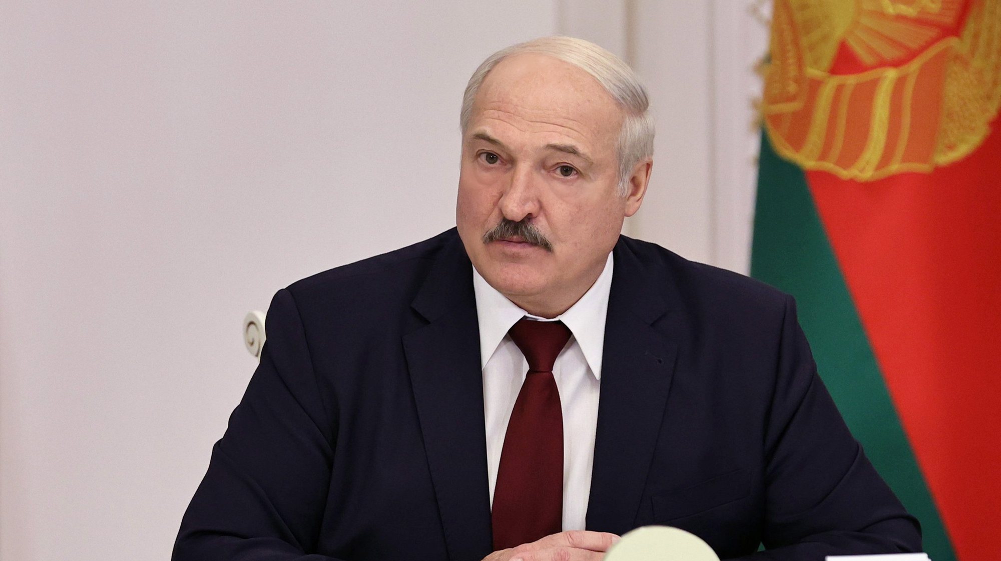 epa08778059 Belarusian President Alexander Lukashenko attends a meeting on preparations to the Sixth All Belarusian People&#039;s Assembly in Minsk, Belarus, 27 October 2020.  EPA/SERGEI SHELEG / BELTA POOL MANDATORY CREDIT