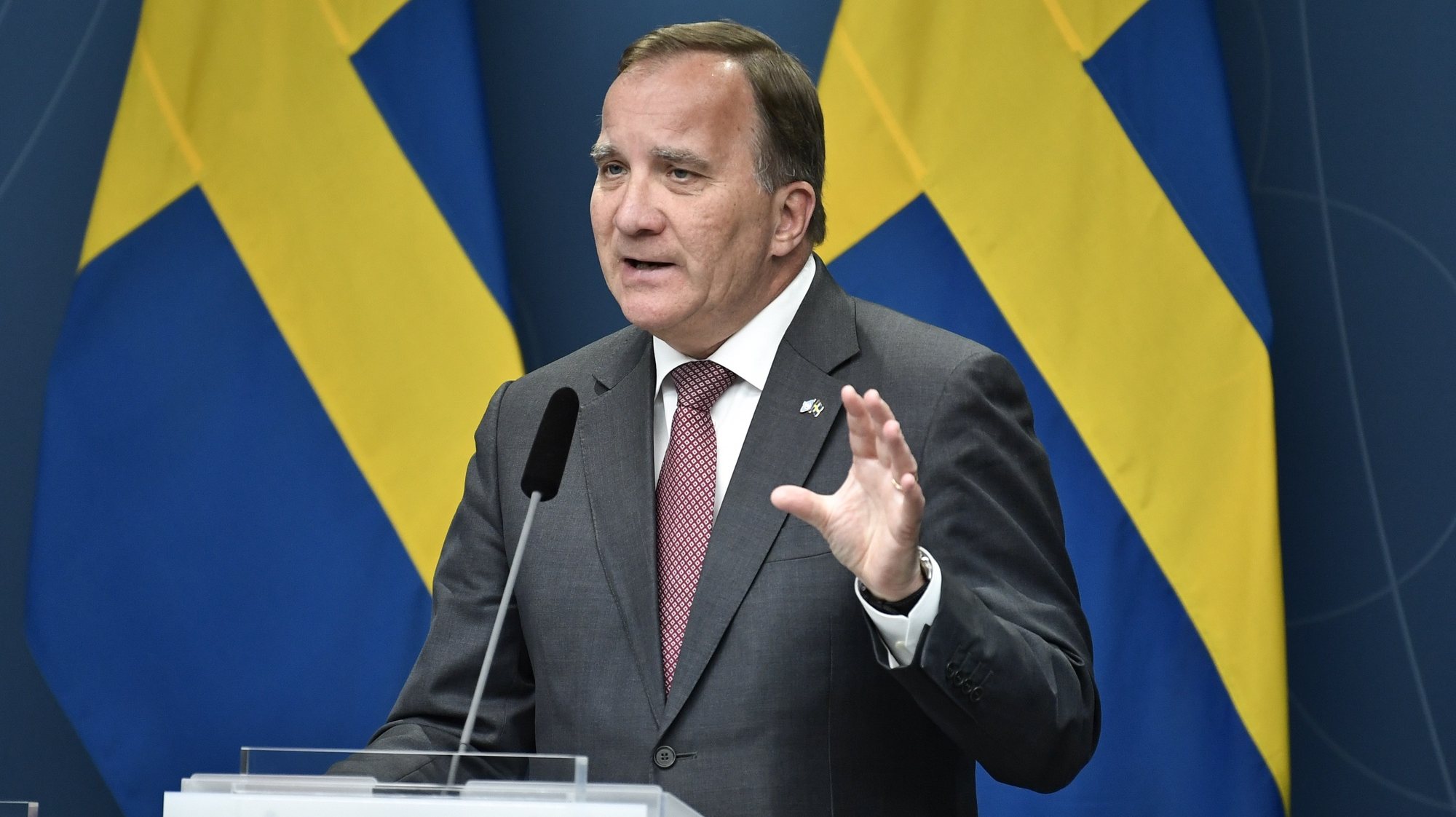 epa09280402 Prime Minister Stefan Lofven speaks during a press conference at Rosenbad in Stockholm, Sweden, 17 June 2021. Sweden&#039;s government will be facing a no-confidence vote in the parliament on 21 June which three opposition parties said would back.  EPA/Janerik Henriksson  SWEDEN OUT