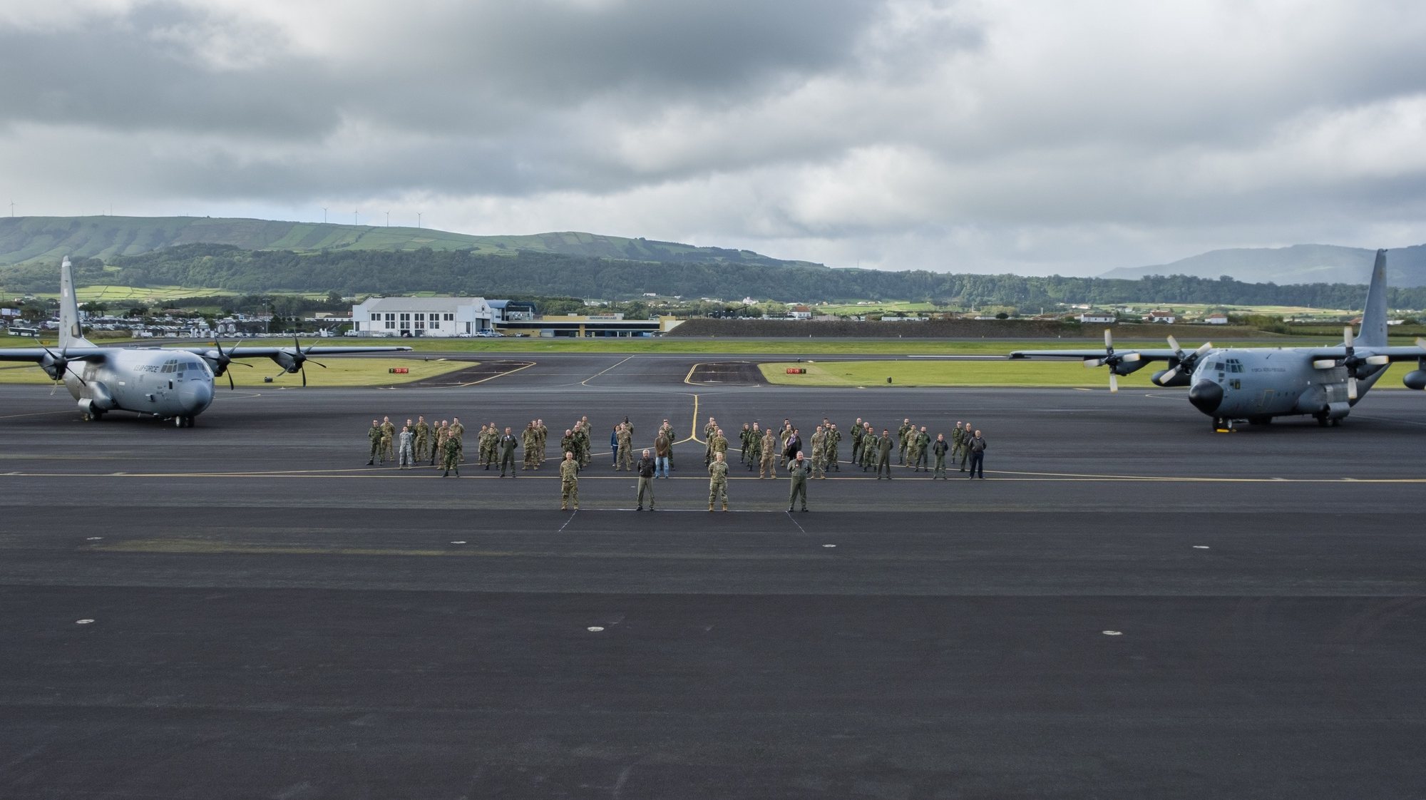 Base das Lajes onde hoje decorreu a cerimónia conjunta com o Destacamento da Força Aérea dos Estados Unidos da América, 65th Air Base Group (65th ABG), para a inauguração oficial de uma &quot;Permanent Lajes Landing Zone (PLLZ)&quot;, Ilha Terceira, Açores, 21 de outubro de 2020. ANTÓNIO ARAÚJO/LUSA