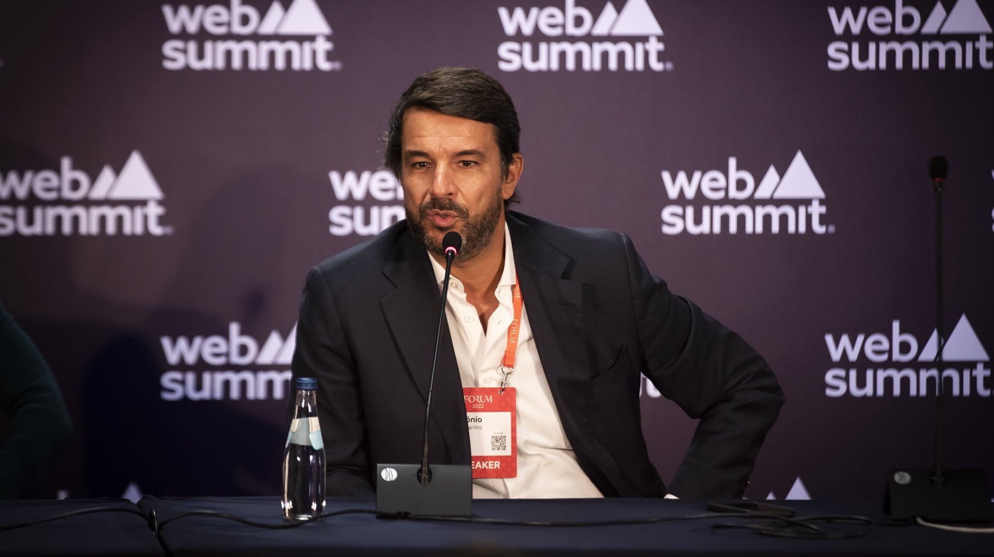 epa10285890 The CEO of Startup Portugal, Antonio Dias Martins, attends a press conference at Web Summit, Parque das Nacoes, Lisbon, Portugal, 04 November 2022. The Web Summit is considered the largest event of startups and technological entrepreneurship in the world, and takes place from 01 to 04 November in Lisbon.  EPA/JOSE SENA GOULAO